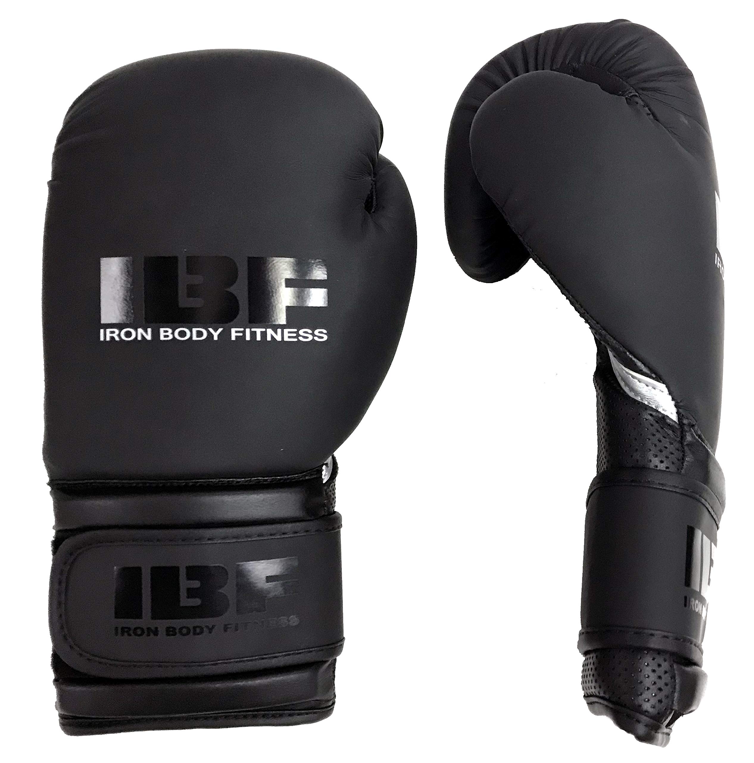 IBF Iron Body Fitness Blackout Boxing Gloves 10-16 oz - Premium Training Gloves for Boxing, MMA, Muay Thai & Kickboxing - Ideal for Sparring, Bag Work & Fitness Training