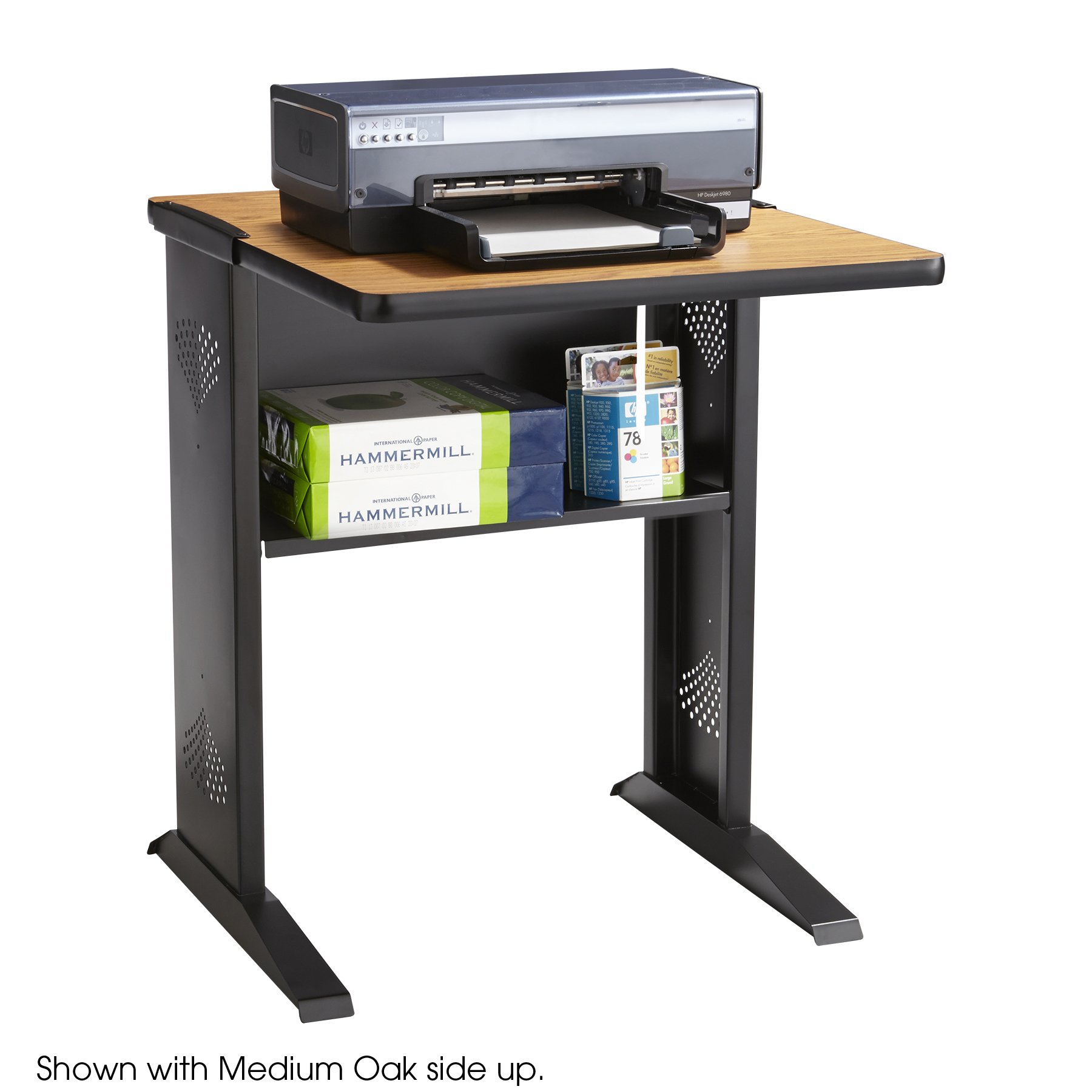Safco 1934 Reversible Top Fax and Printer Stand - 24 Inch Wide Office Desk Organizer in Mahogany & Medium Oak Finish | Perfect for Home Office, Workspace & Small Business Setup