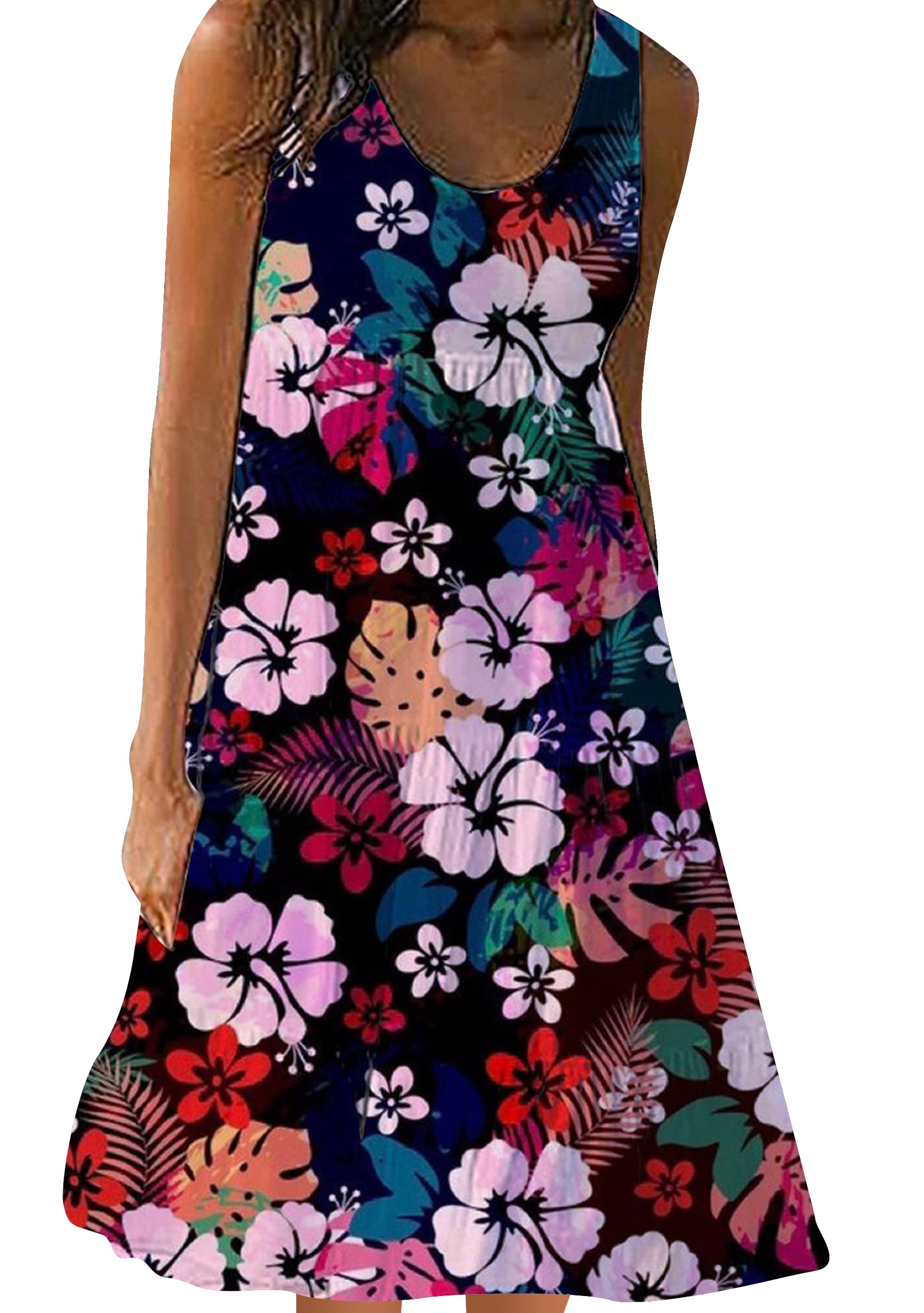 YMING Women's Sleeveless Beach Dress - Summer Swing Sundress with Scoop Neck & Ruffle Details, Casual Pleated Tank Dress for Vacation, Pool Party & Outdoor Activities