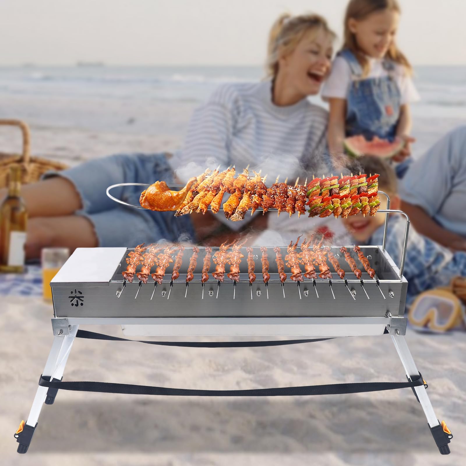 Electric Rotisserie BBQ Grill - Automatic Rotating Stainless Steel USB Grill for Outdoor Cooking, Camping & Picnics | Portable Commercial Charcoal Grill for Backyard, Tailgating & Parties