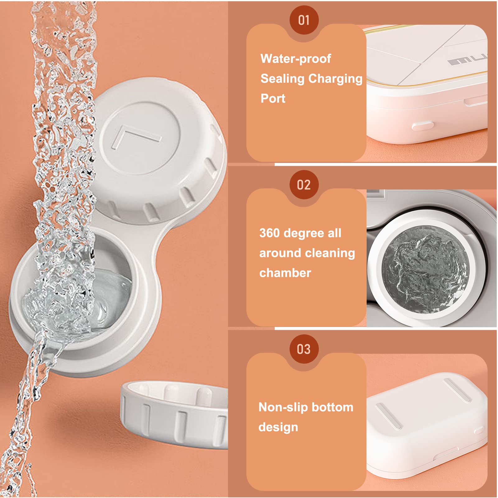 Ultrasonic Contact Lens Cleaner & Sterilizer - Fast Deep Cleaning for Protein Removal | Perfect for Daily Lens Care & Travel Use