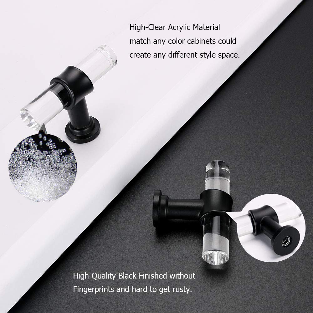 Peaha 50 Pack Clear & Black Acrylic Knobs for Dresser Drawers, Kitchen Cabinets, Bathroom Vanities - 2 Inch Single Hole Cabinet Hardware for Home Decor & Furniture Upgrade