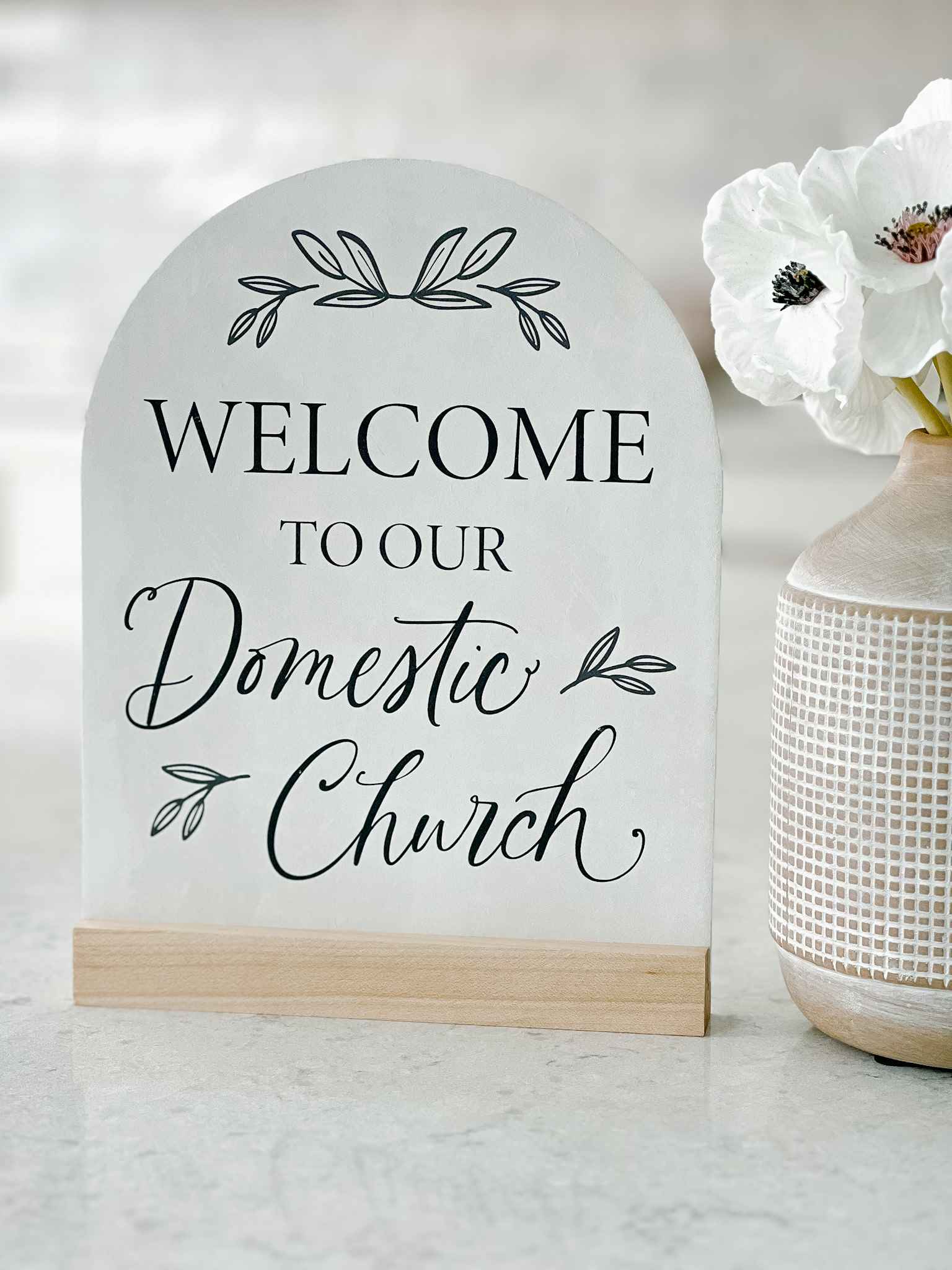 Domestic Church Arch Sign - Handcrafted Wooden Home Decor for Christian Families - Perfect for Weddings, Baptisms & Religious Celebrations