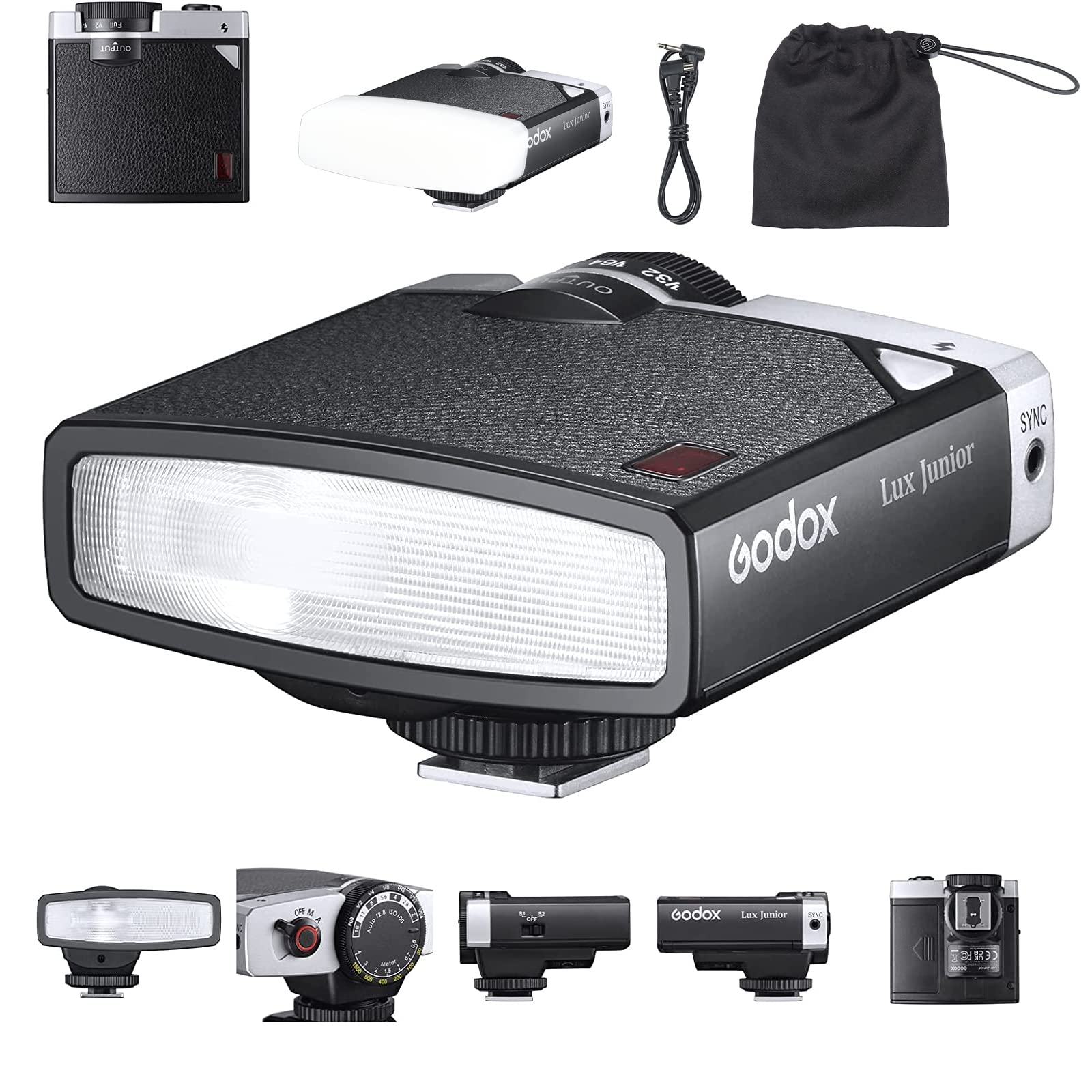 Godox Lux Junior Retro Camera Flash Speedlite - GN12, 6000K±200K CCT, Auto/Manual Modes (1/1-1/64 Power), 28mm Focal Length for Canon Nikon Sony Fuji Olympus DSLR & Mirrorless Cameras - Perfect for Portrait, Wedding & Event Photography