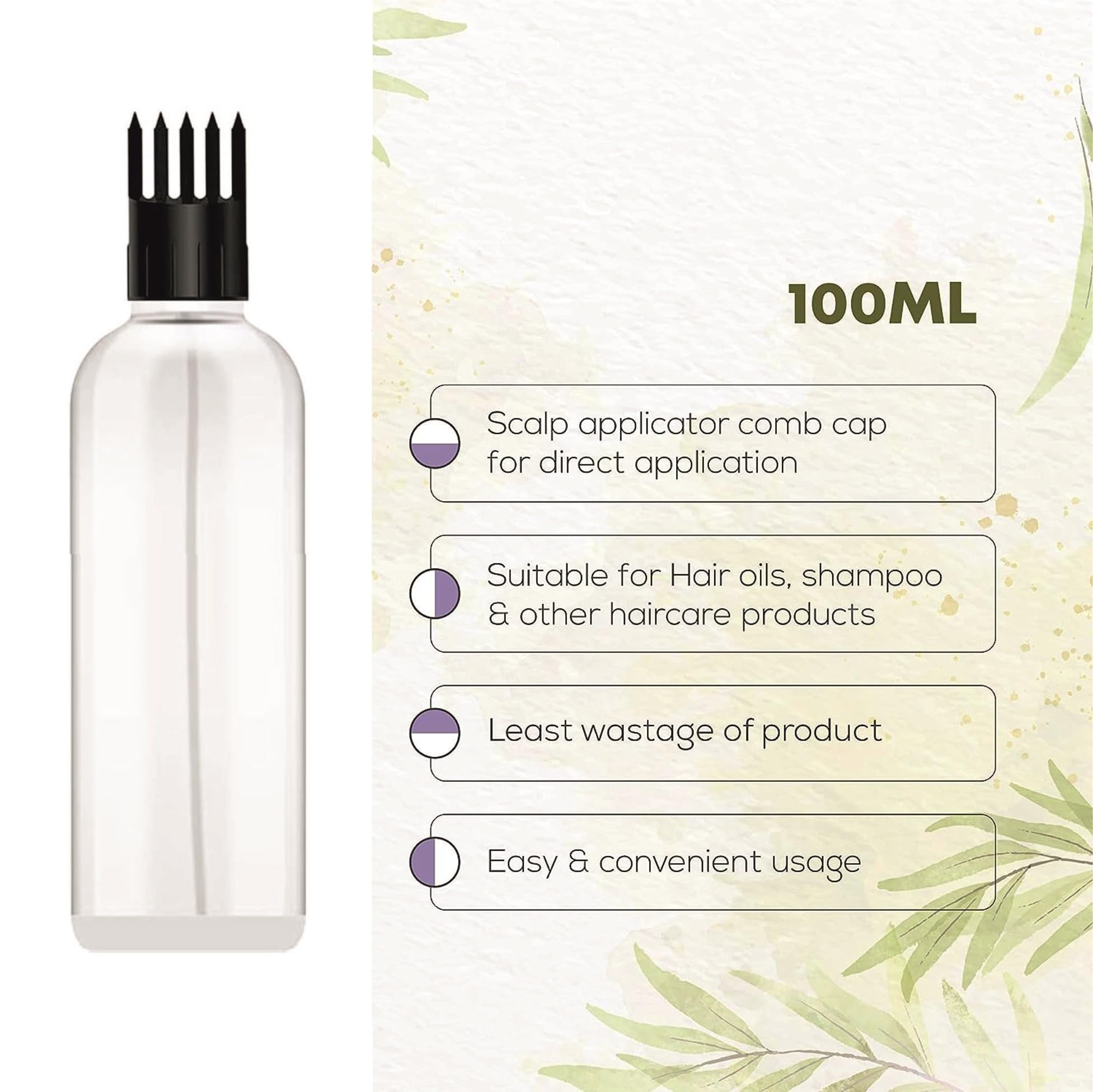 **4-Pack 100ml Transparent Hair Root Applicator Bottles with Comb & Sprayer - Perfect for Rosemary Oil, Perfume, Rosewater - Travel-Friendly Hair Care & Beauty Essentials**    *(Use for scalp treatments, DIY hair serums, aromatherapy, and on-the-go beauty routines!)*