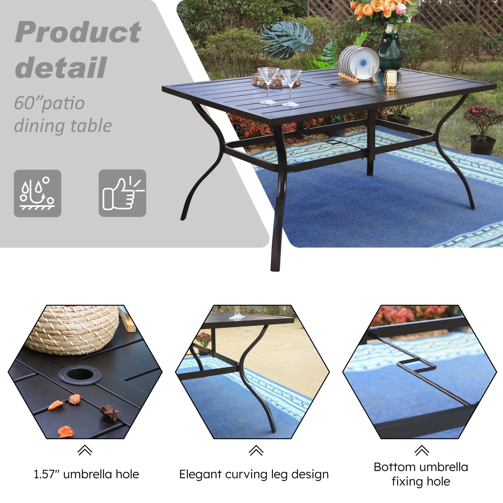 Sophia & William 7-Piece Outdoor Patio Dining Set - 6-Person Rectangular Metal Table with 4 Dining Chairs & 2 Swivel Chairs - Durable Garden Furniture for Backyard, Lawn, Deck & Poolside Entertaining