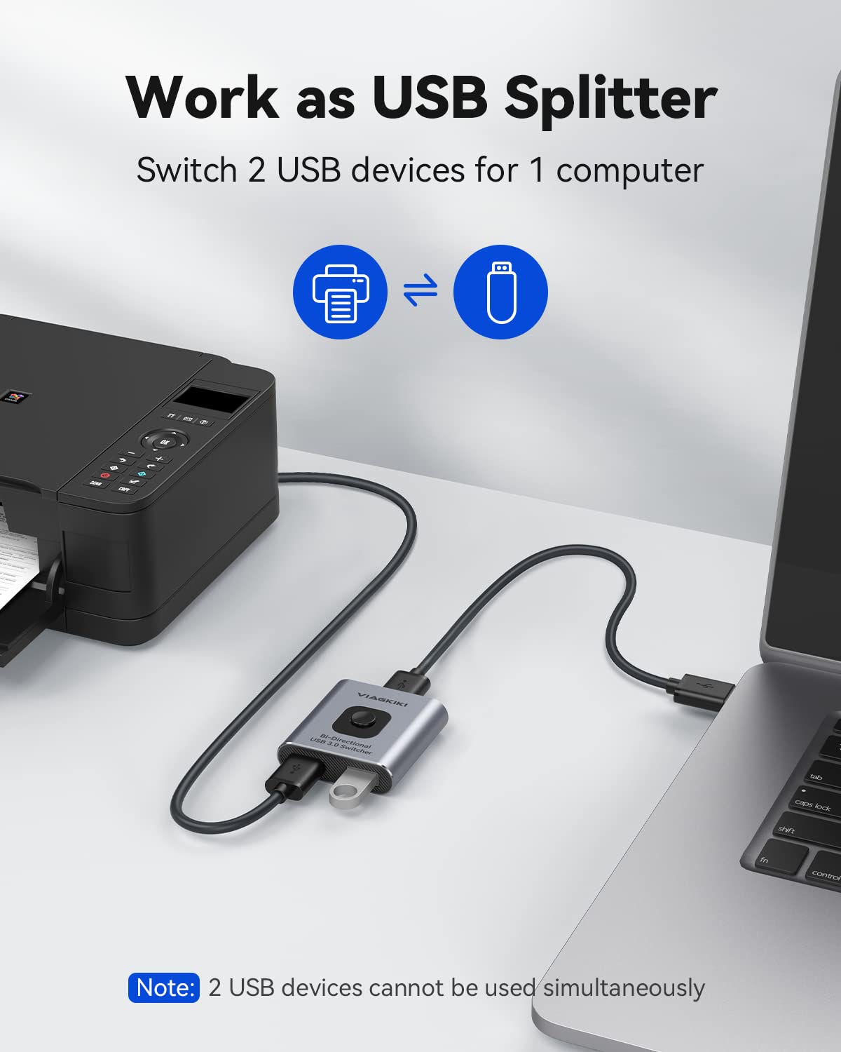 2-Port USB 3.0 KVM Switch - 1 in 2 Out or 2 in 1 Out for Sharing Mouse, Keyboard, Printer & Scanner Between 2 Computers | Perfect for Home Office & Multi-PC Workstations