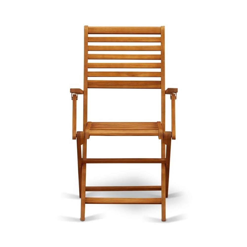 East West Furniture BBSCANA Beasley Folding Patio Dining Chairs with Armrest - Acacia Wood, Set of 2, Natural Oil Finish - Perfect for Outdoor Dining, Garden, Deck, and Poolside Relaxation