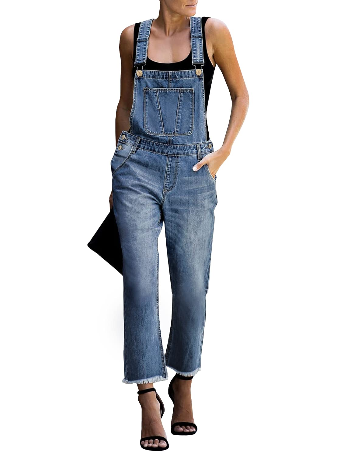 Luvamia Women's Casual Stretch Adjustable Denim Bib Overalls - Comfortable Jeans Pants Jumpsuit for Everyday Wear, Work & Outdoor Activities