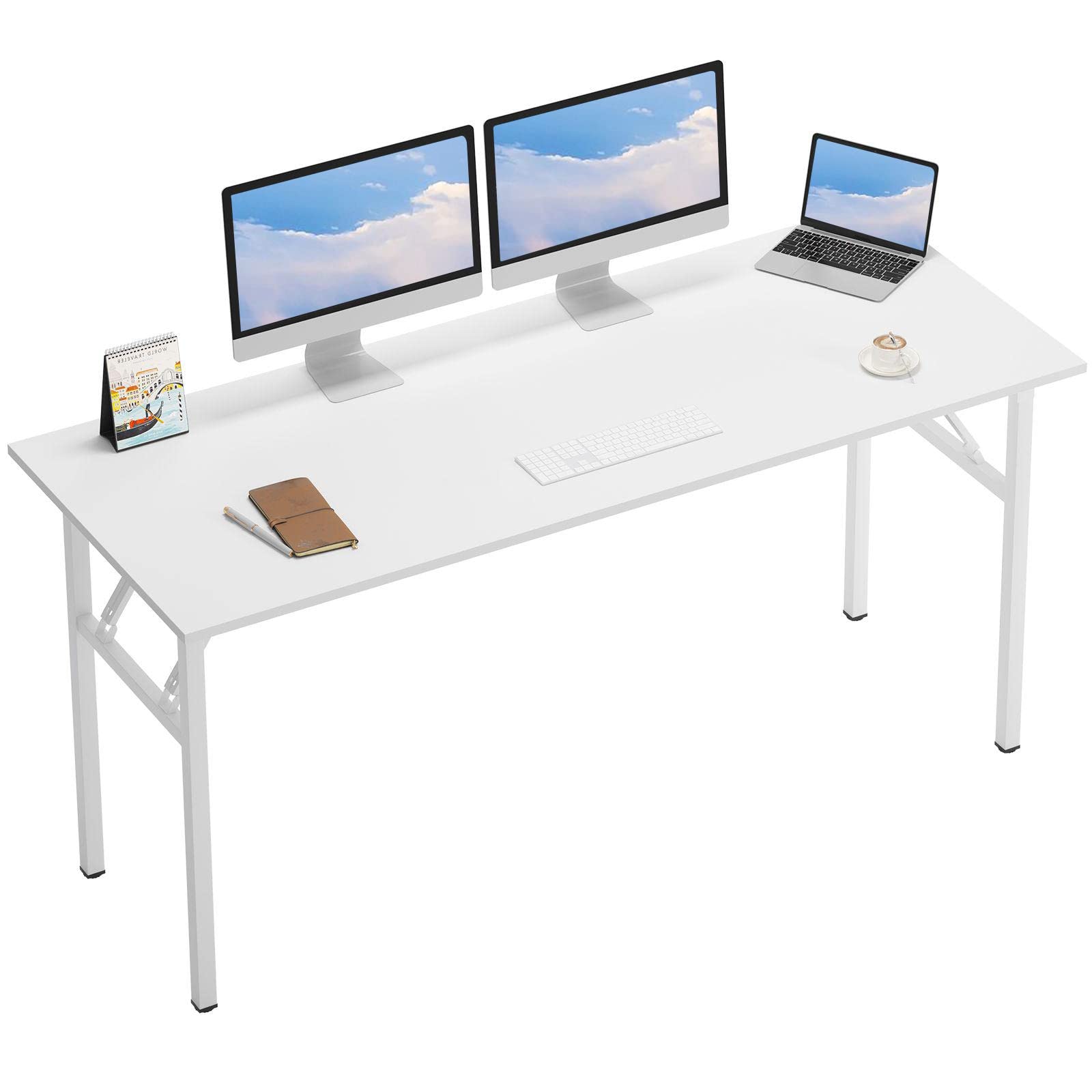 DlandHome 62 Inch Computer Desk - Sturdy Metal Frame Office Desk, Study Writing Table, No Assembly Required, White - Perfect for Home Office, Gaming & Remote Work
