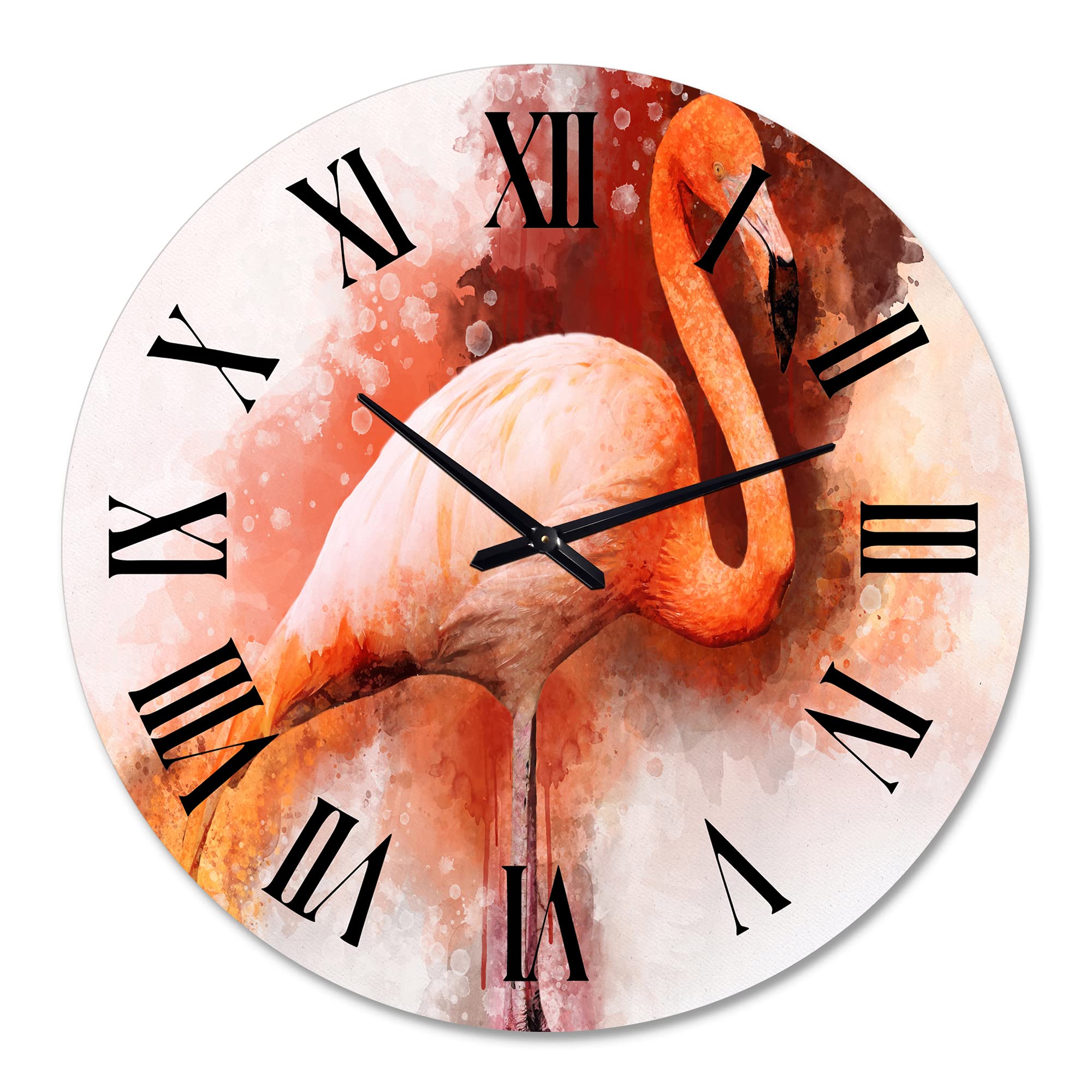 DesignQ Farmhouse Wall Clock - Large Pink Flamingo Portrait Wall Decor for Living Room, Office & Home | Rustic Animal-Themed Clock for Kitchen, Bedroom & Dining Room
