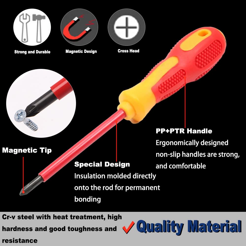 Utoolmart 1000V Phillips Screwdriver - Precision Insulated Magnetic Tip Electrician Tool (5.9 Inch) for Electronics Repair, Home Improvement & DIY Projects