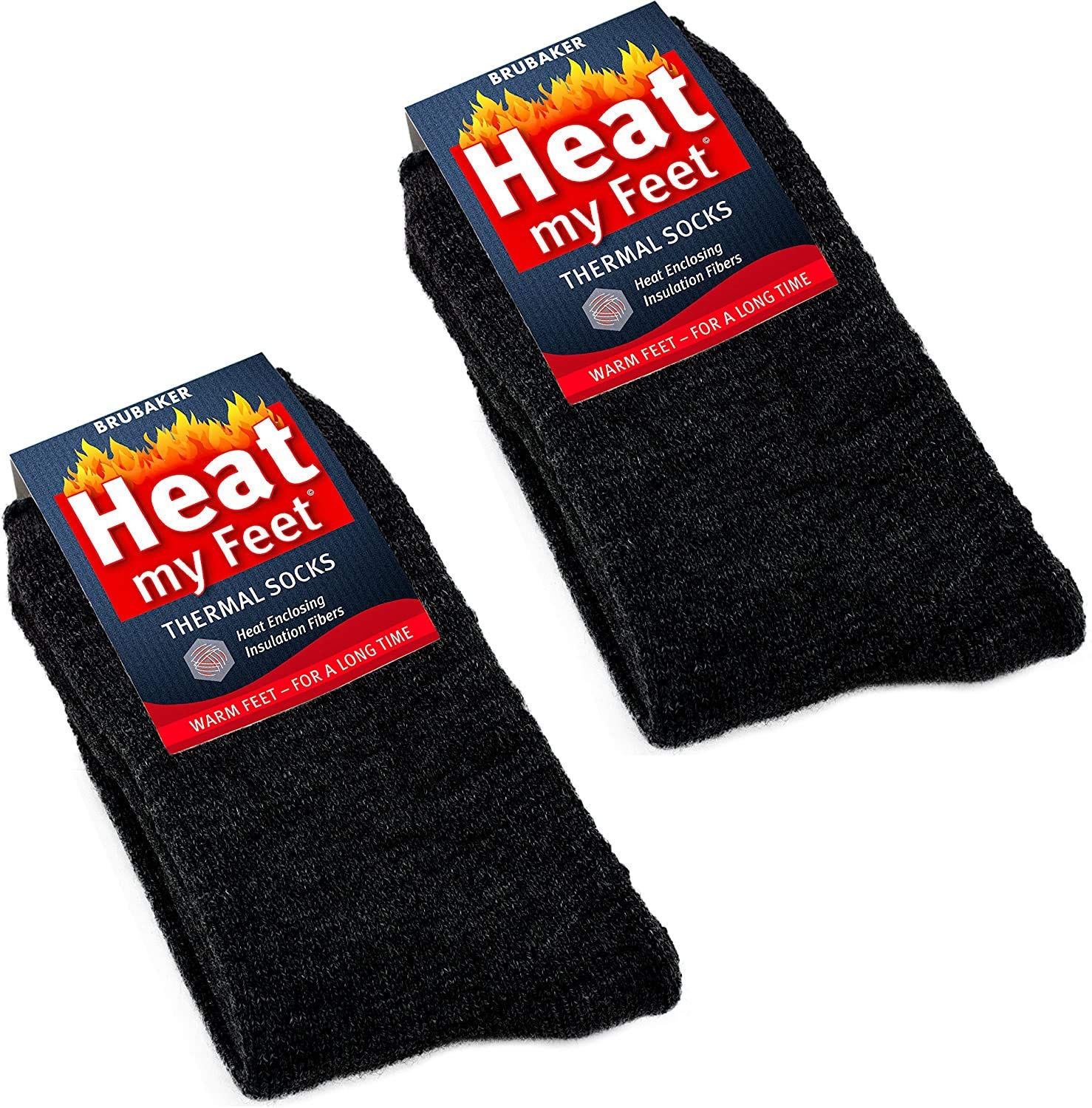 BRUBAKER 2-Pack Thermal Socks for Women & Men - Ultra Warm Winter Socks with Heat-Trapping Insulation Fibers - Perfect for Skiing, Hiking & Cold Weather Activities