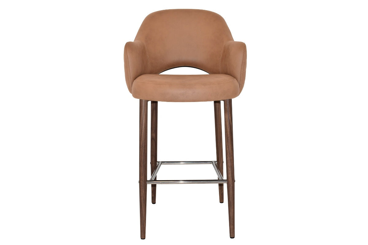 EZ Hospitality Avalon Stool with Arms - Light Walnut Finish - 29.5 Inch Seat Height - Perfect for Bars, Restaurants, and Home Kitchen Countertops