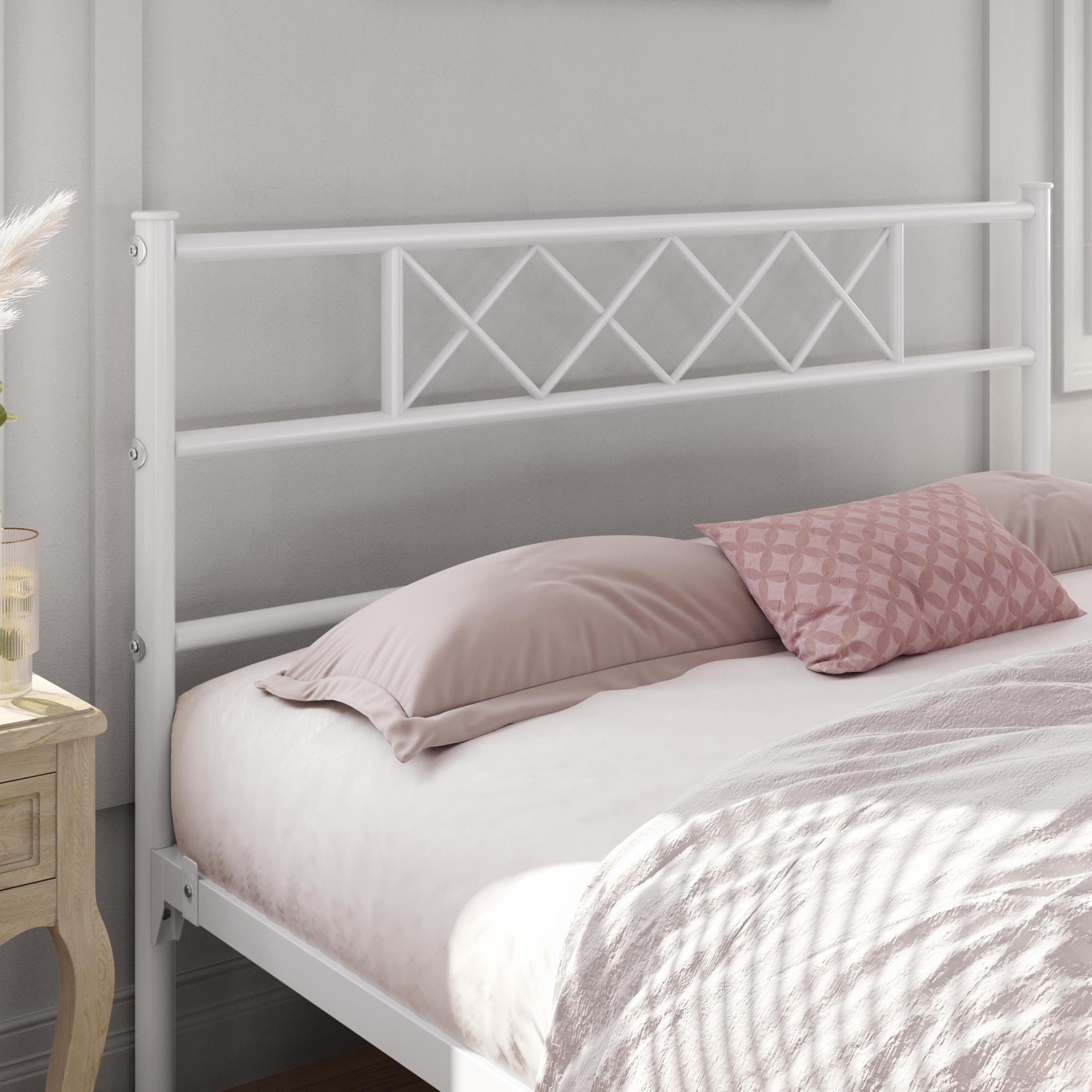 Topeakmart White Metal Queen Bed Frame with Headboard & Footboard - Sturdy Platform Bed with Slat Support & Under Bed Storage - Perfect for Master Bedroom, Guest Room, or Small Space