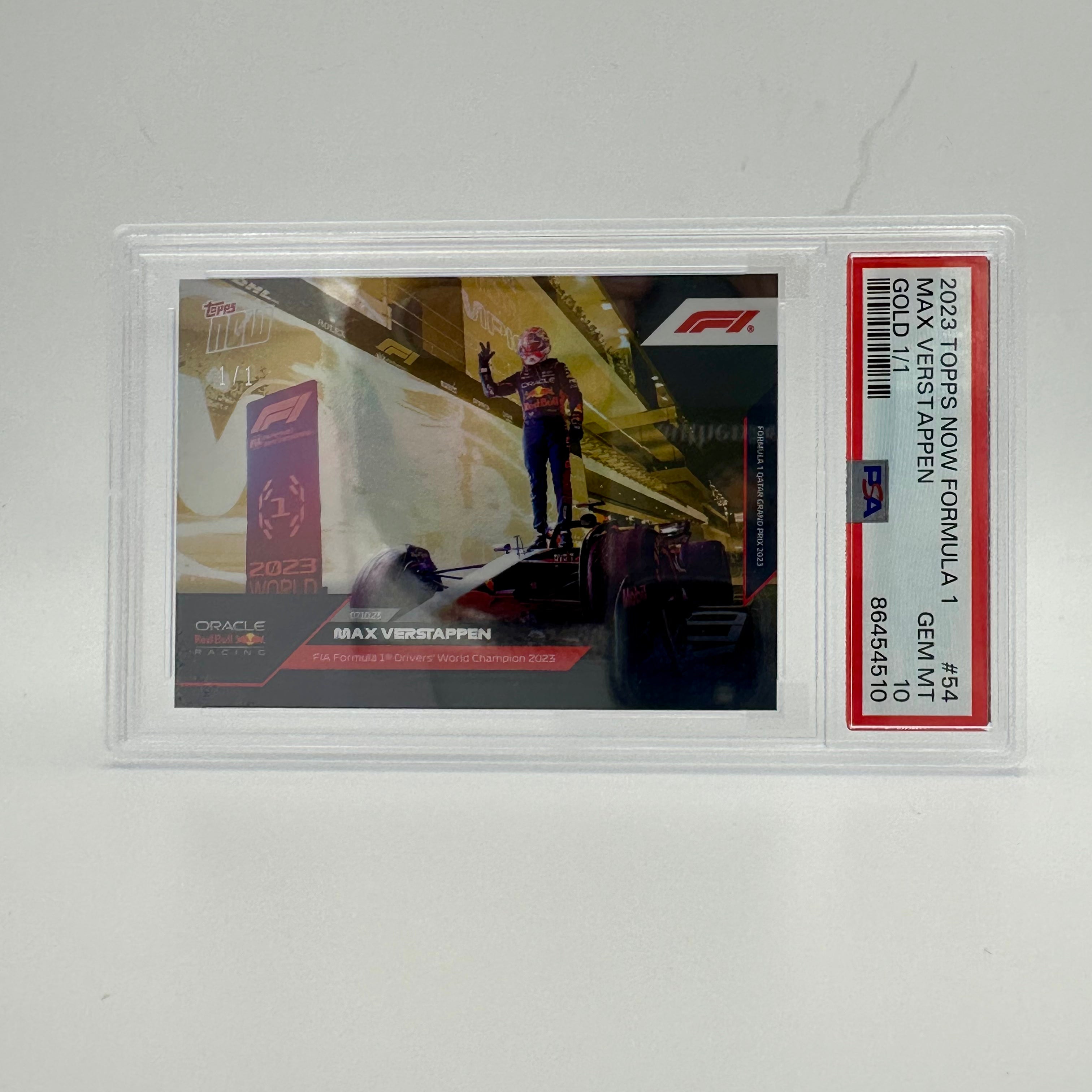 2023 Topps Now Max Verstappen #54 PSA 10 Gold Card - 2023 FIA Formula 1 World Champion - Perfect for Sports Collectors & F1 Racing Fans