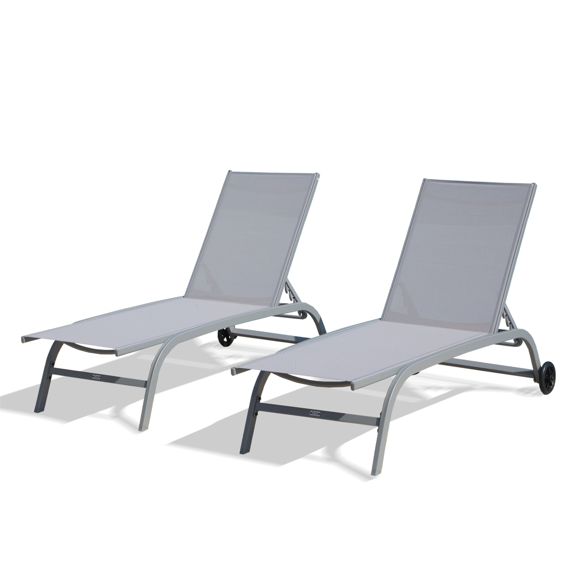 Premium Outdoor Chaise Lounge Set of 2 - Adjustable Patio Chairs with Wheels & 5-Position Recline for Poolside, Beach, Deck & Backyard Relaxation (Grey) - Perfect for Sunbathing, Lounging by the Pool & Outdoor Leisure Time