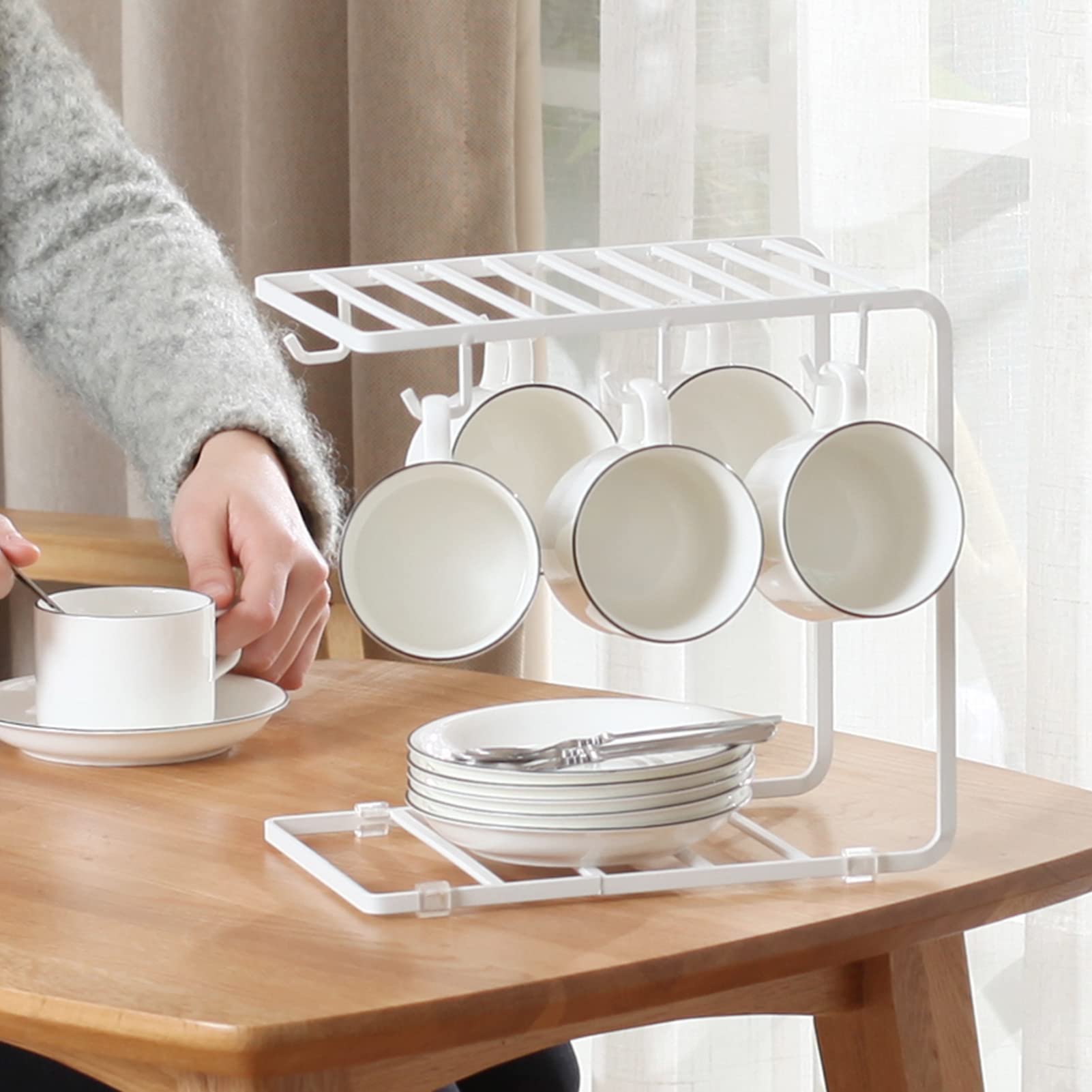 EXCLUZO Mug Holder Stand with 6 Hooks - Countertop Coffee Cup Organizer for Home & Store Display - Perfect for Kitchen, Office, and Retail Shop Organization