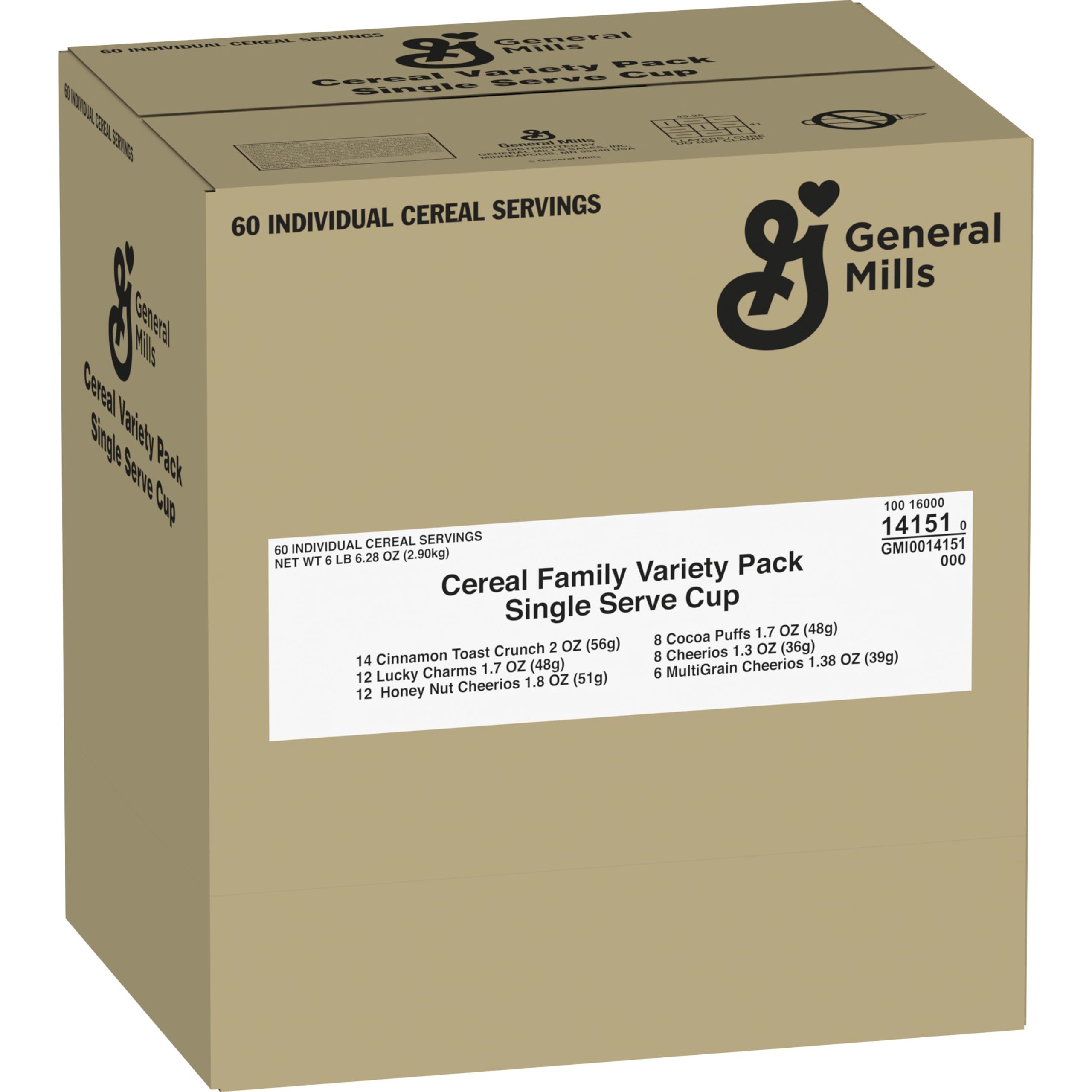 General Mills Cereals Variety Pack - 60 Assorted Breakfast Cups for Family & Kids | Perfect for School Lunches, Office Snacks & On-the-Go Breakfast