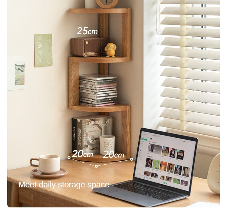 Solid Oak Wood Corner Table Shelf - Rustic Farmhouse Style for Living Room, Bedroom & Office Storage & Decor