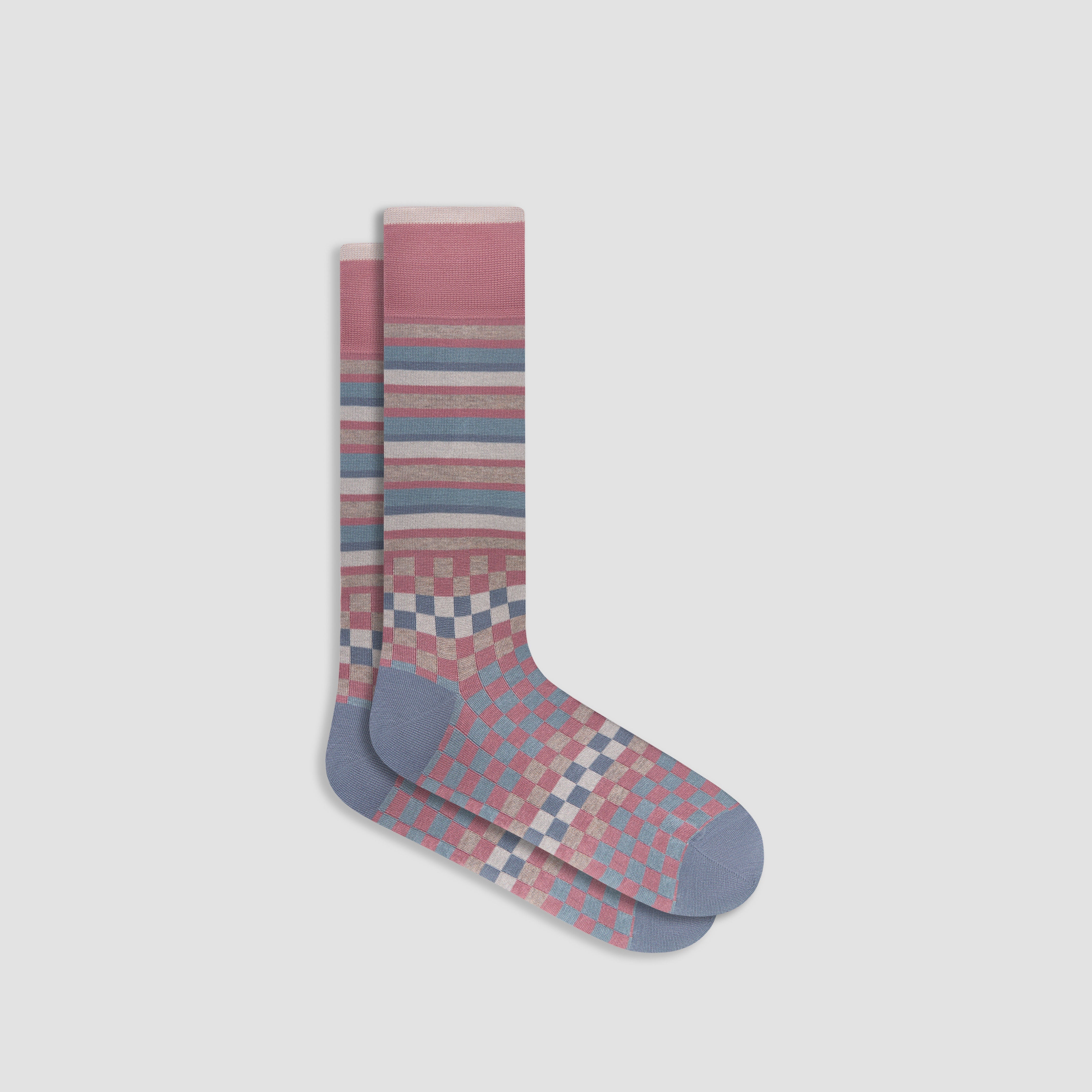 Checkerboard and Stripe Mid Calf Socks for Women & Men - Fashion Crew Socks for Casual, Work & Sports - Comfortable Cotton Blend Knit Socks for Everyday Wear