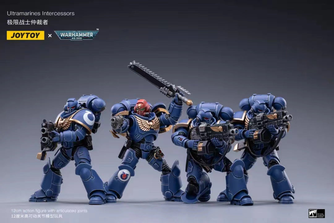 JOYTOY 1/18 Scale Warhammer 40K Ultramarines Intercessors Action Figure Set (4PCS) - Highly Detailed Collectible Miniatures for Tabletop Gaming, Display & Warhammer 40K Fans