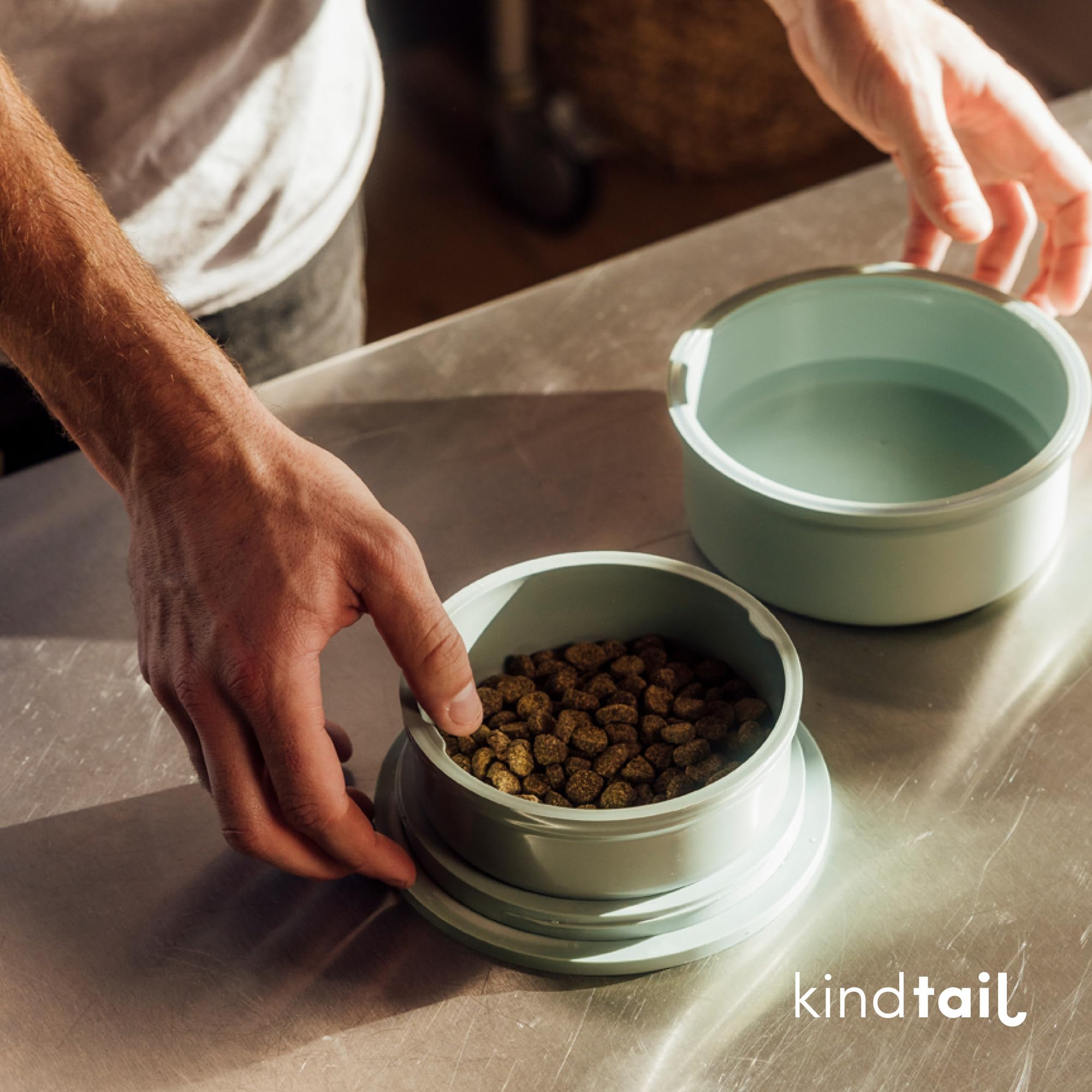 KindTail 2-Pack Portable Dog Travel Bowls - Collapsible Pet Food & Water Dish Set with Lid, Handle & Non-Slip Silicone Base - BPA Free, Microwave & Dishwasher Safe Nesting Containers - Perfect for Hiking, Camping, Road Trips & Outdoor Adventures with Your Pet
