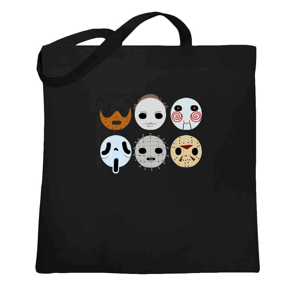 Pop Threads Horror Mask Monster Graphic Tote Bag for Women - Vintage Halloween Canvas Tote Bag with Horror Shirt Design | Perfect for Halloween Parties, Cosplay & Horror Movie Nights