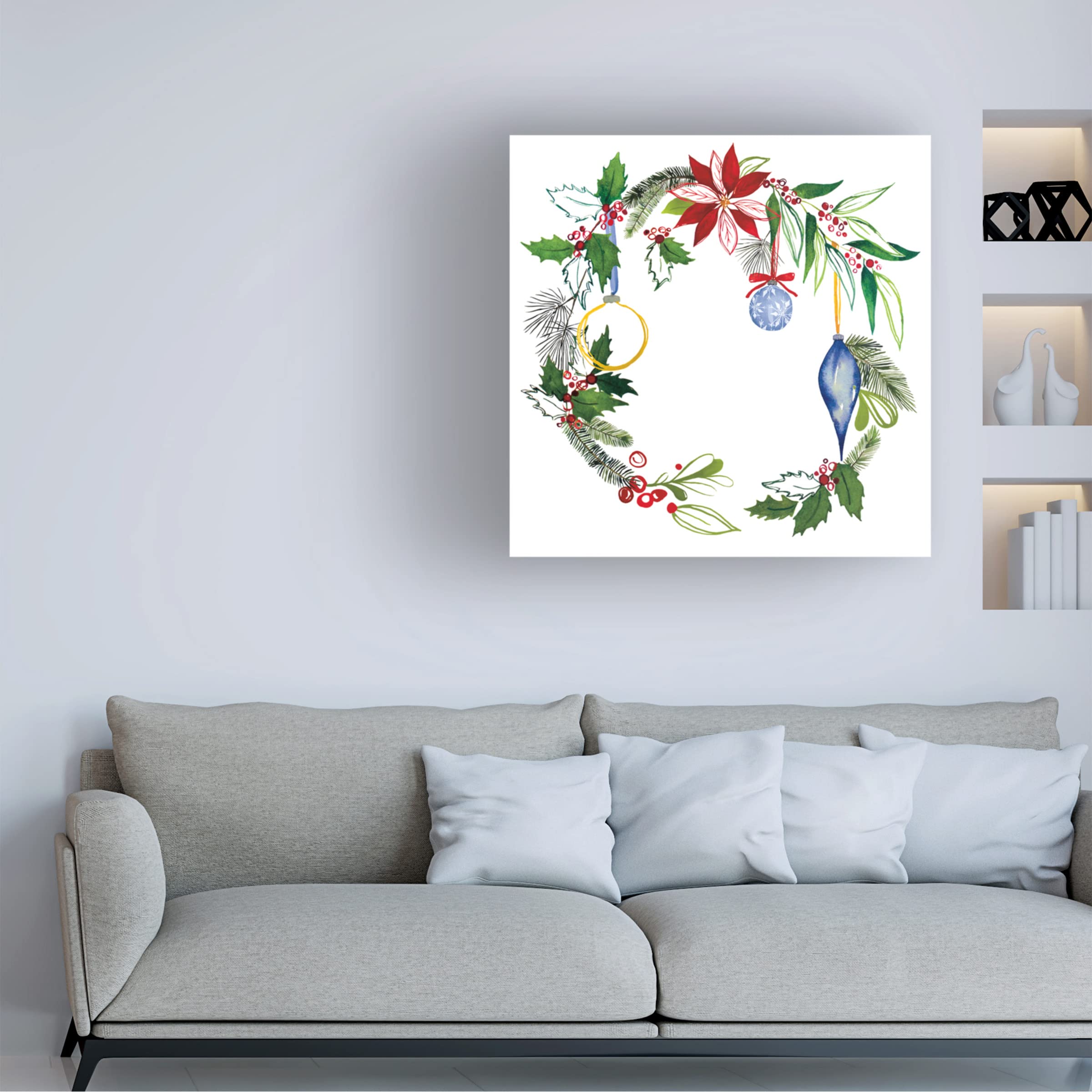 Trademark Fine Art 'Christmas Wreath V' Canvas Wall Art by Harriet Sussman - Holiday Home Decor for Living Room, Bedroom & Office