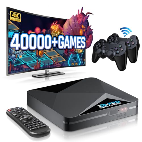 Kinhank Super Console X2 Pro - 45,000+ Built-in Classic Games, Retro Gaming System with 60+ Emulator Support | S902X2 Chip, 3-in-1 Console, Dual Wireless Controllers, 4K UHD & BT 5.0 | Perfect for Home Entertainment, Retro Gaming Parties & Family Game Nights