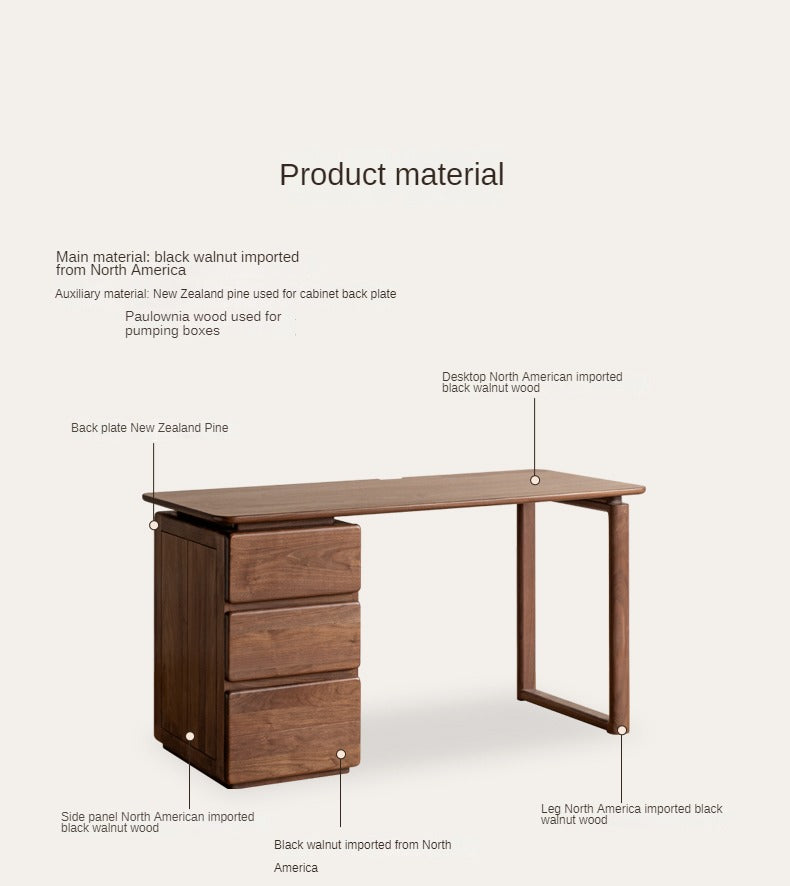 Premium Black Walnut & Ash Solid Wood Desk with 3 Drawers - Modern Home Office Writing Table for Study, Work & Remote Workspace