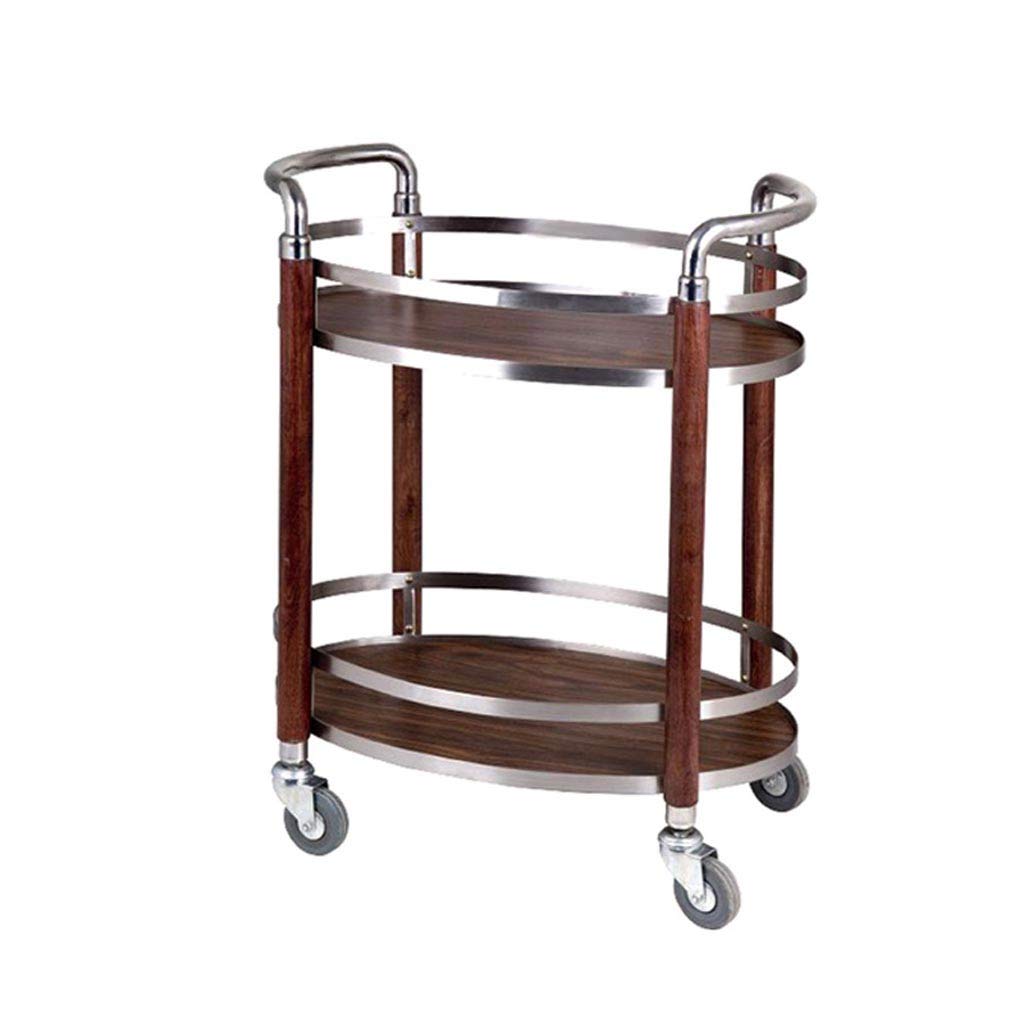 Stainless Steel Kitchen Cart - 2-Tier Wooden Serving Trolley for Hotels & Restaurants