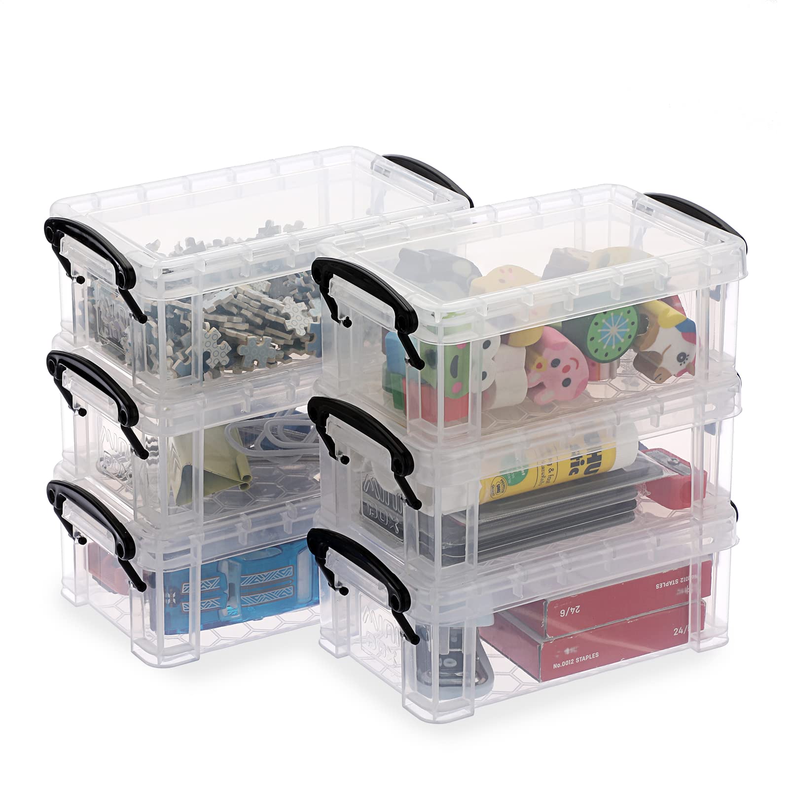 BTSKY 6 Pack Small Clear Plastic Storage Box with Lid - Mini Sewing Organizer, Stackable Craft Containers for Stationery, Jewelry, Beads & DIY Supplies - Perfect for Home, Office & Craft Room Organization