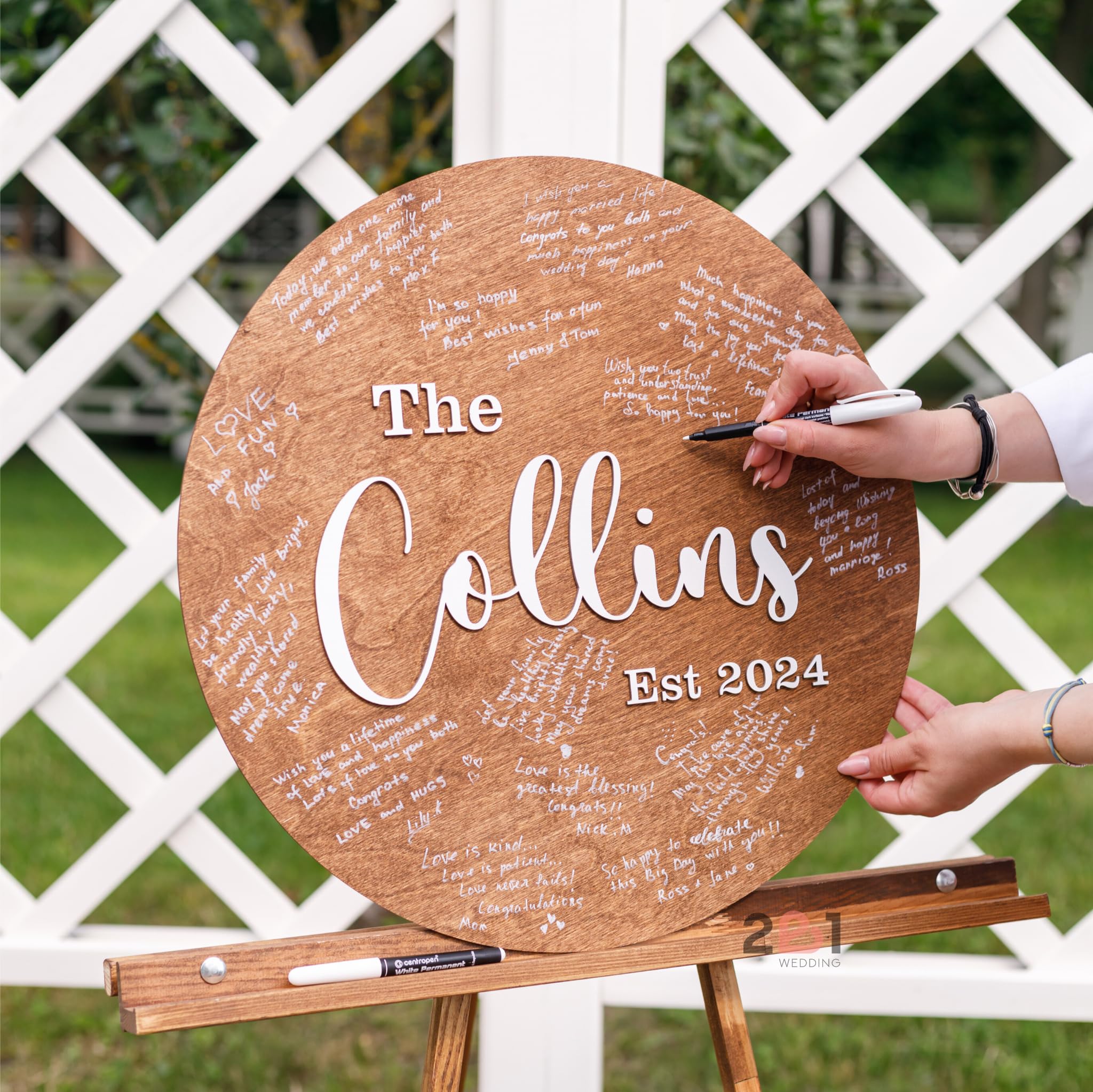 Personalized Wood Circle Wedding Guest Book Alternative - Rustic Wedding Sign for Reception & Ceremony Decor - Unique Bridal Shower Guest Book Sign (Perfect for Outdoor Weddings & Rustic-Themed Events)