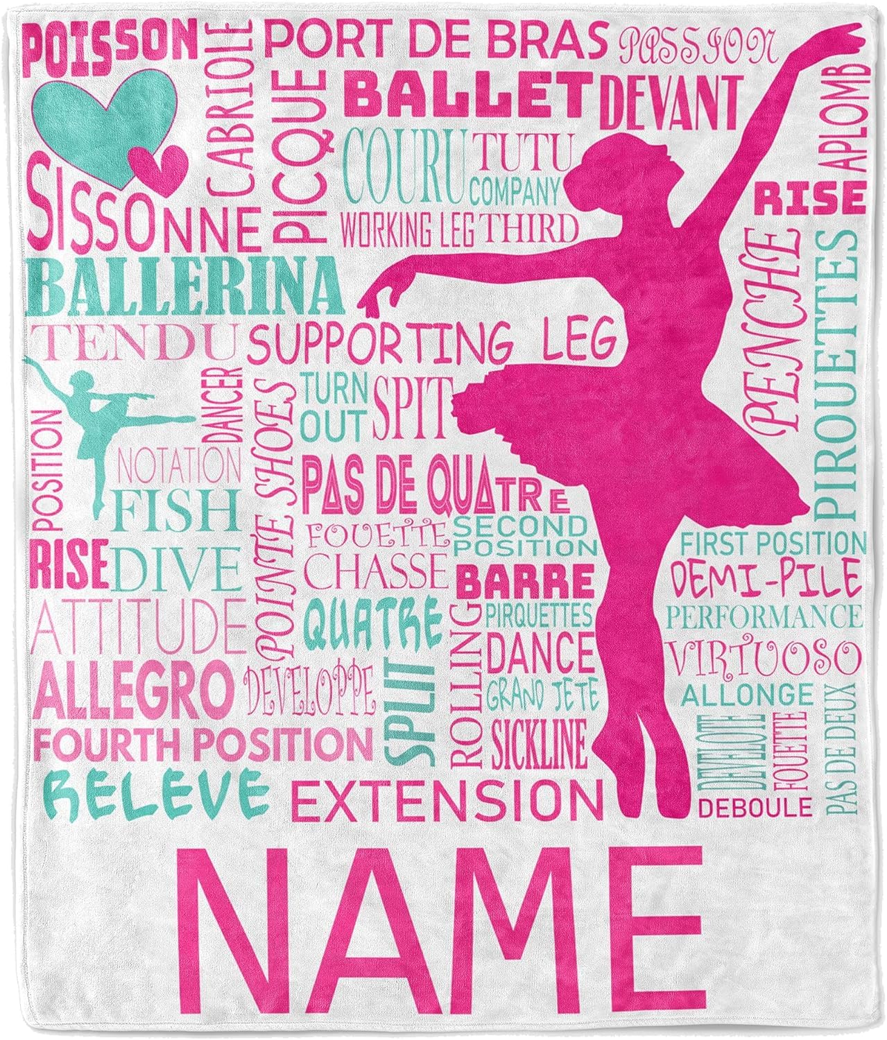 Personalized Ballet Blanket for Girls - Custom Name Ballerina Throw Blanket - Soft Dance Gift for Dancers & Ballet Lovers (50