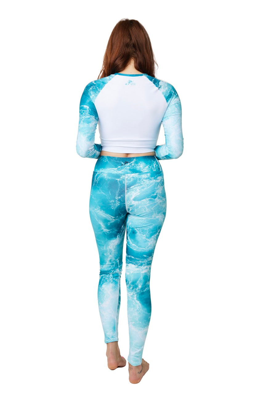 PADI Tranquil Waters Swim Leggings - High Waist Yoga Leggings for Women, Quick Dry Swimwear with UPF 50+ Sun Protection - Perfect for Swimming, Surfing, Beach Yoga & Water Sports
