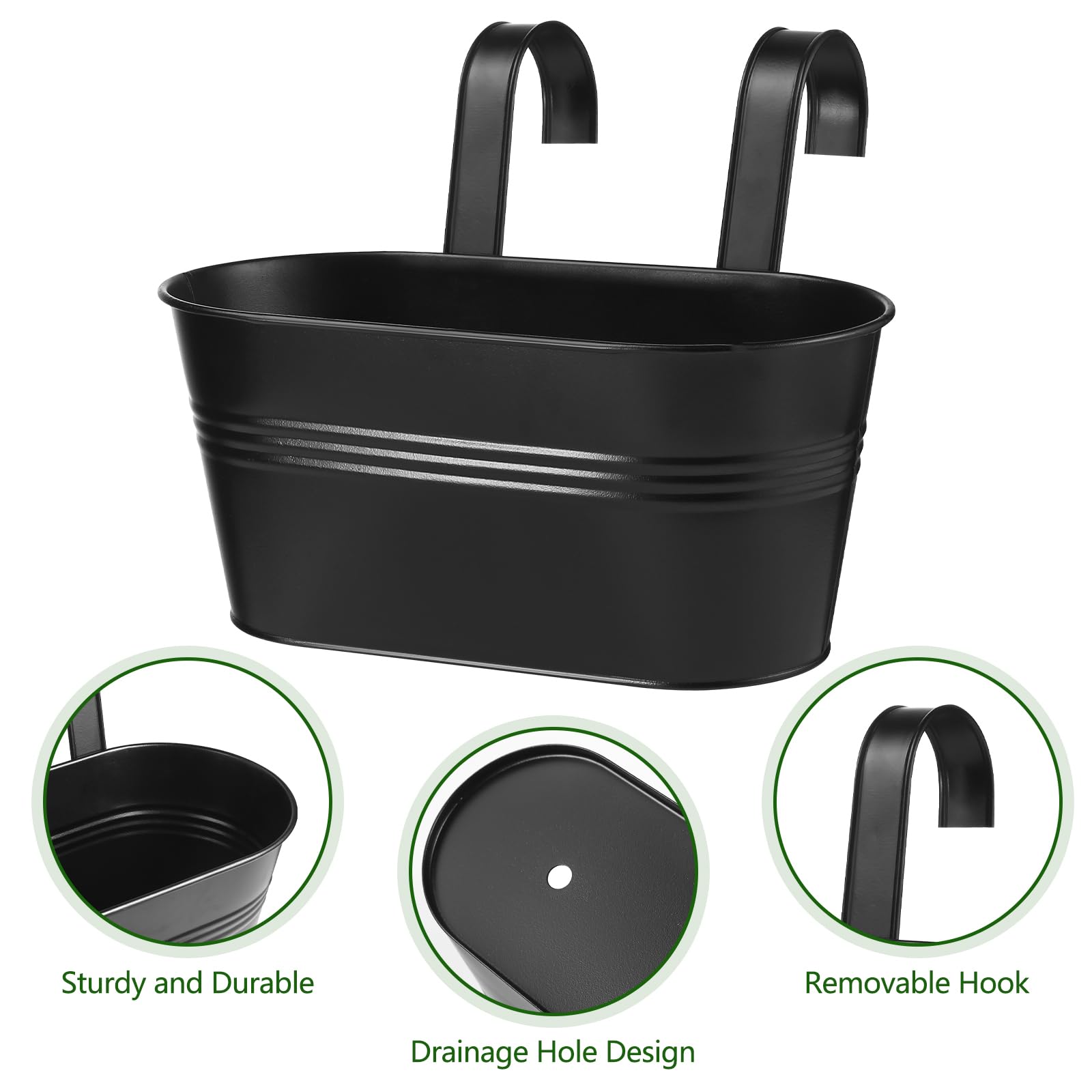 Outdoor Balcony Railing Hanging Planters - 5 Pack Matte Black Deck Planter Boxes for Flowers, Herbs & Succulents | Perfect for Window Boxes, Fence Planters & Vertical Gardens