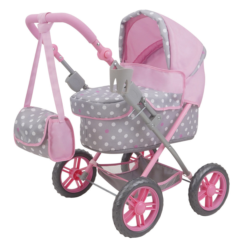 509 Crew Amanda Doll Pram in Cotton Candy Pink with Polka Dots - Baby Stroller for Dolls, Perfect for Pretend Play, Outdoor Walks & Tea Parties - Ideal Gift for Toddlers & Kids