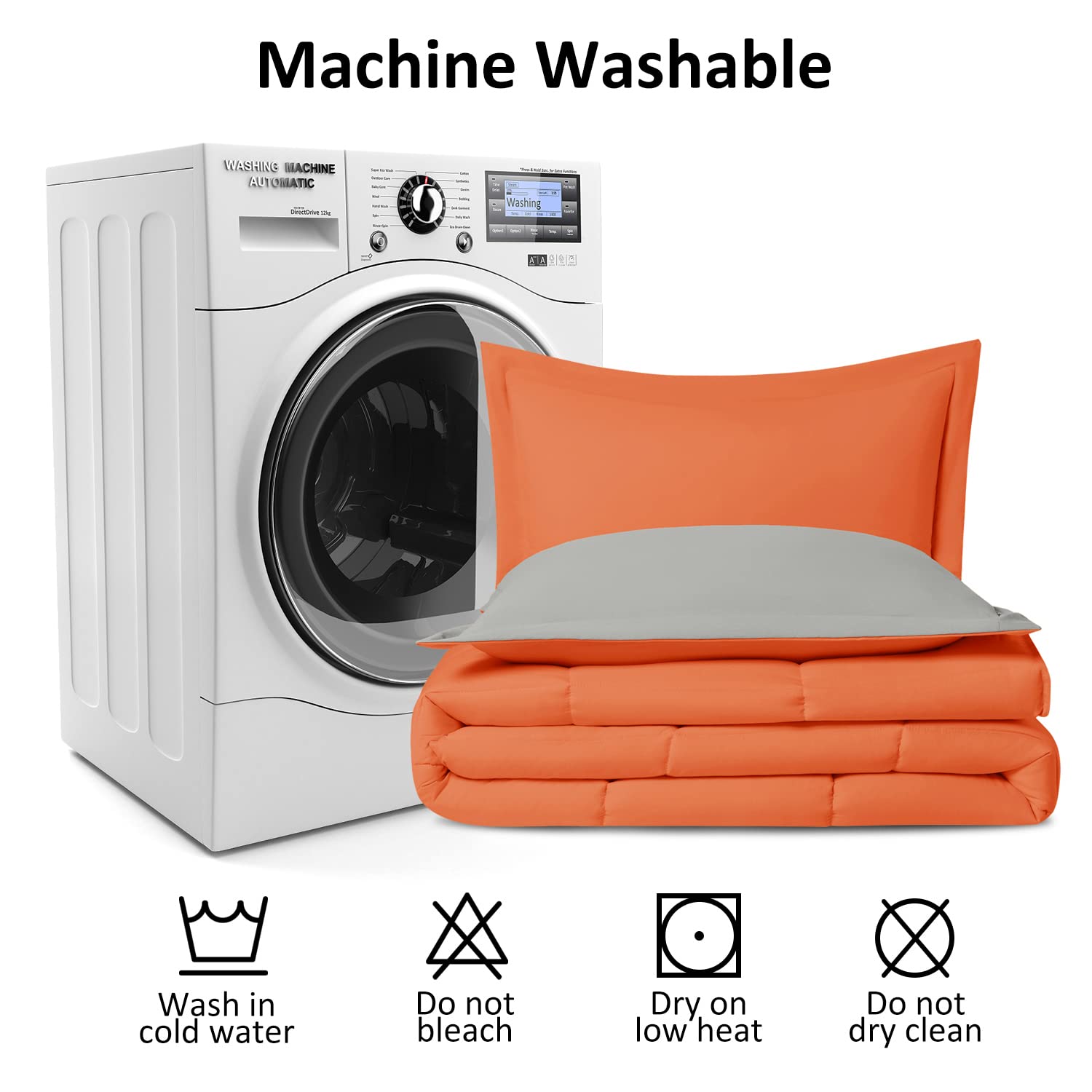 LOVTEX 3-Piece King Size Comforter Set - Ultra Soft Washed Microfiber Reversible Down Alternative Bedding in Orange/Grey - Includes 1 King Comforter & 2 Pillow Shams - Perfect for Master Bedroom, Guest Room & Cozy Winter Nights