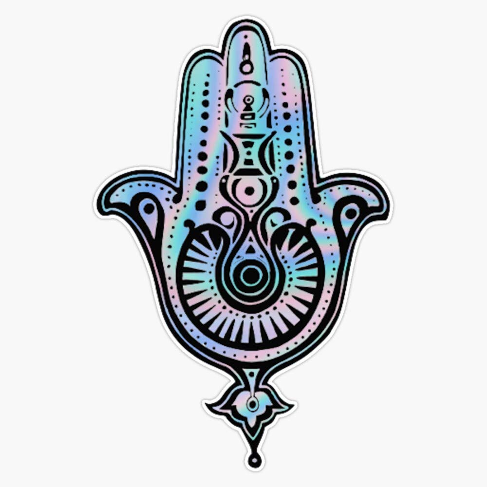 Holographic Hamsa Sticker - Waterproof Vinyl Decal for Car, Laptop & Phone - 5 Inch Spiritual Protection Decoration - Perfect for Bumpers, Windows & Personal Items