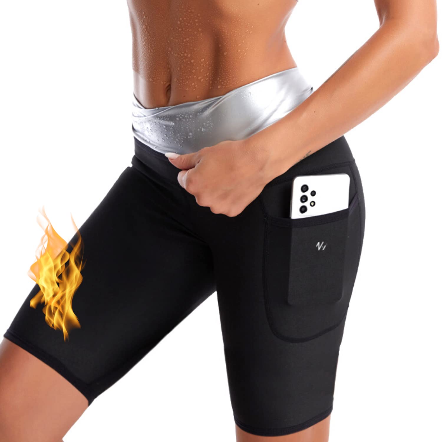 Premium Sauna Sweat Suit for Women - Weight Loss Waist Trainer with Pockets, Body Shaper Shorts for Exercise & Fitness - Ideal for Gym Workouts, Home Training and Detoxification