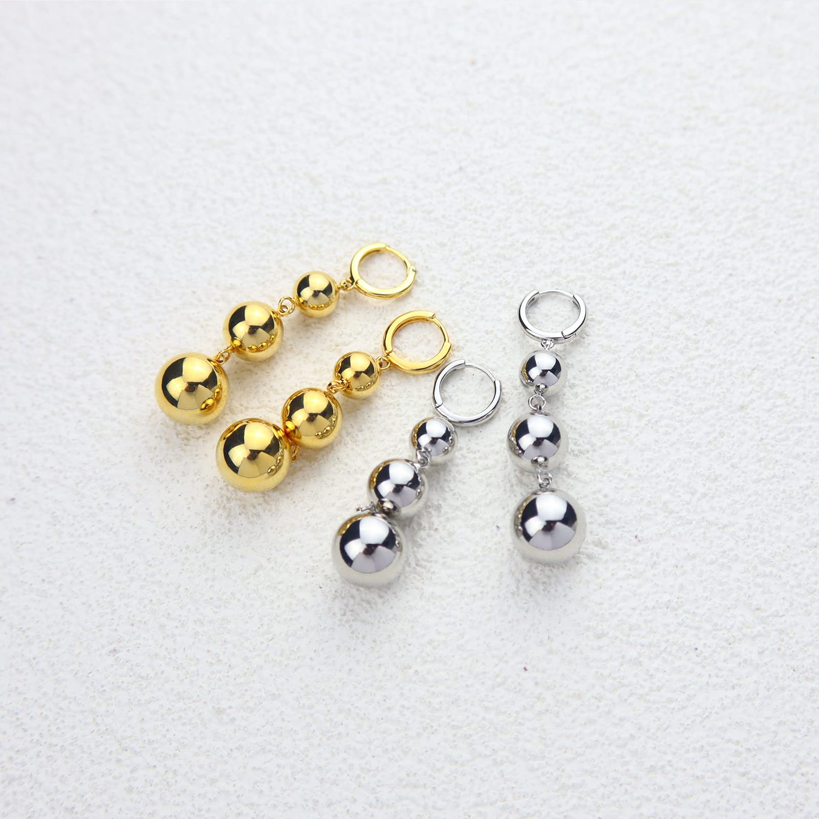 18K Gold Plated Ball Dangle Earrings for Women - Elegant Silver & Gold Hoop Earrings for Party, Wedding & Everyday Wear