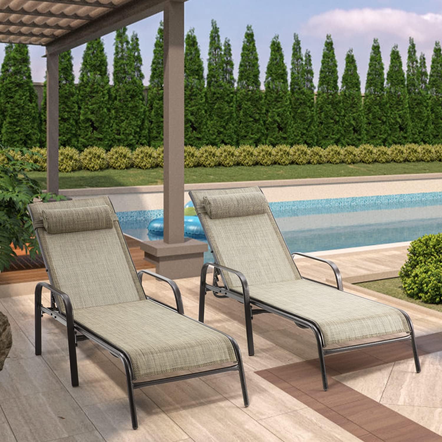 EROMMY Patio Chaise Lounge Set of 2 - Brown Outdoor Lounge Chairs for Poolside, Garden & Backyard Relaxation | Weather-Resistant Patio Furniture