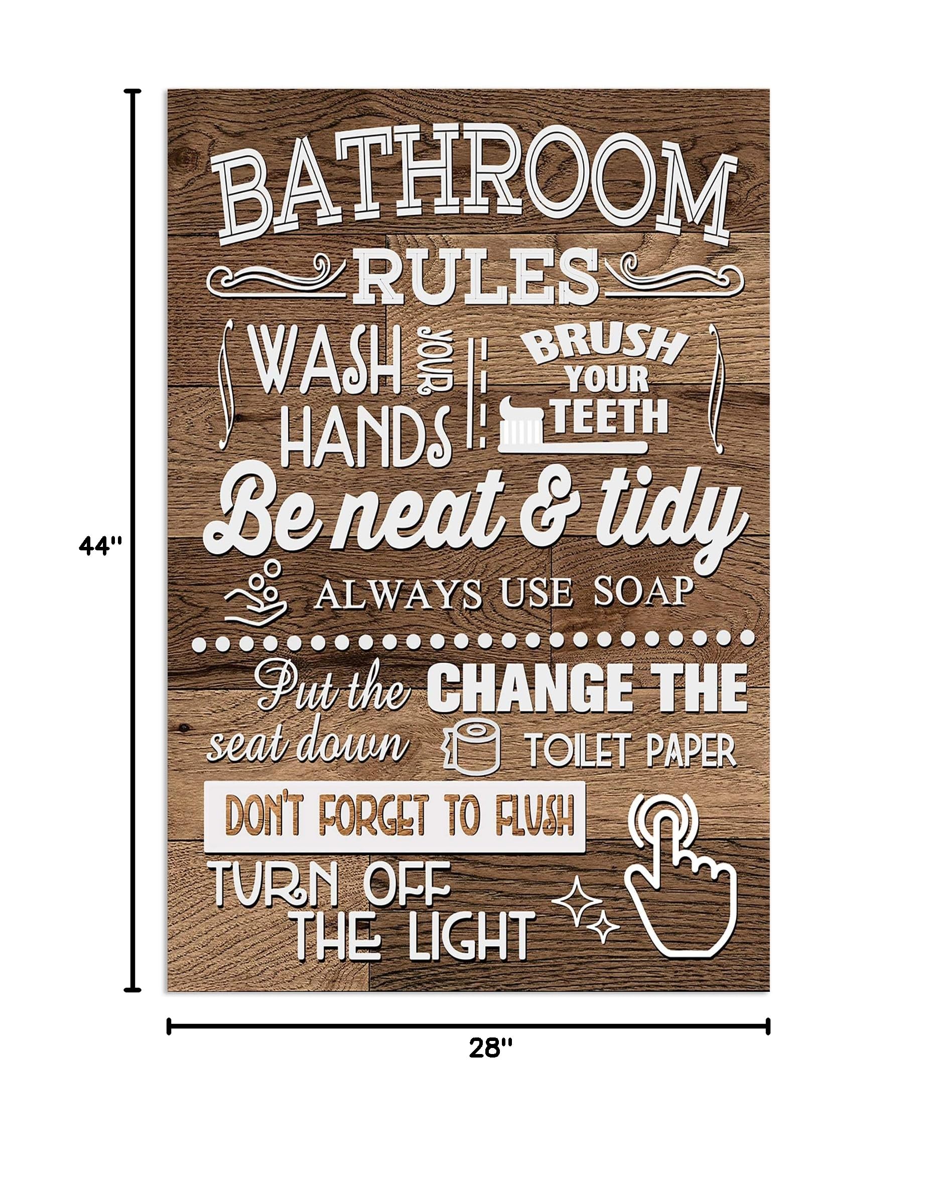 Funny Bathroom Rules Canvas Wall Art - Wood Grain Farmhouse Toilet Sign Poster, Laundry & Restroom Decor, Framed Ready to Hang - Perfect Gift for Bathroom Wall Decor | Ideal for Home, Office & Farmhouse Style Spaces
