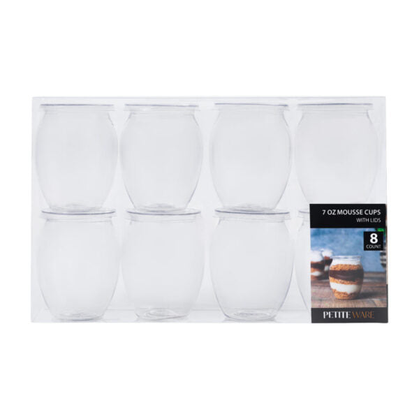 7 oz. Oval Mousse Cups with Lids - 8 Count Set | Perfect for Desserts, Parfaits & Party Catering | Reusable Plastic Containers for Baking, Snacks & Food Storage