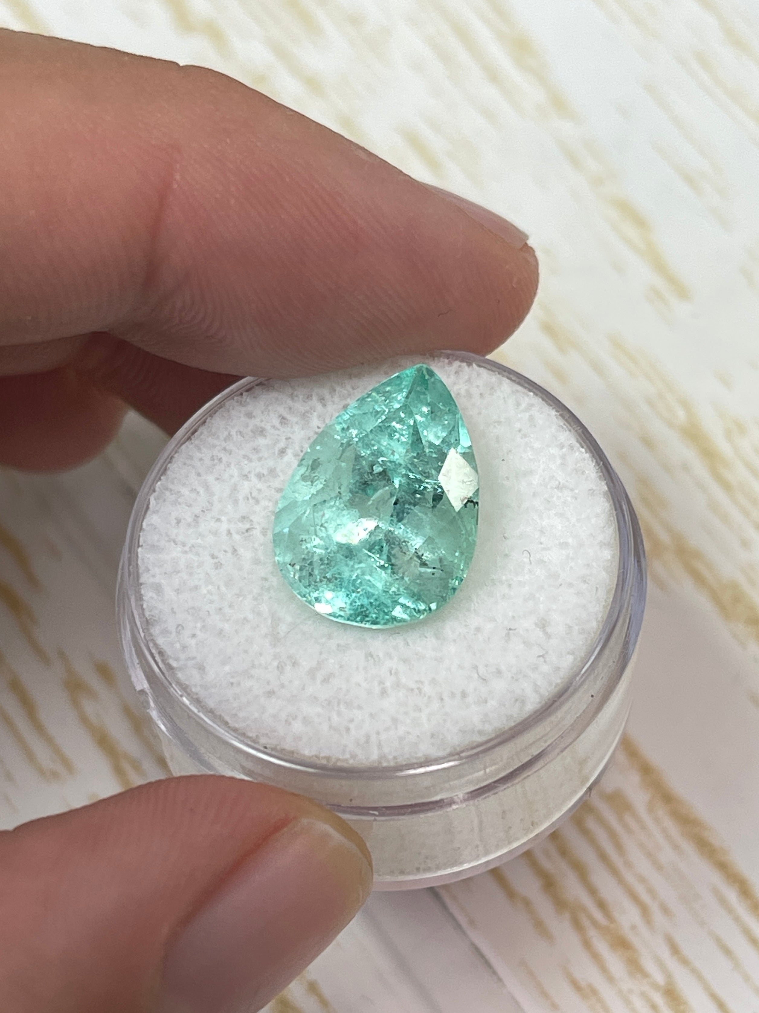 7.92 Carat 15.5x11mm Seafoam Green Natural Loose Colombian Emerald Pear Cut Gemstone for Jewelry Making, Engagement Rings & Luxury Collections