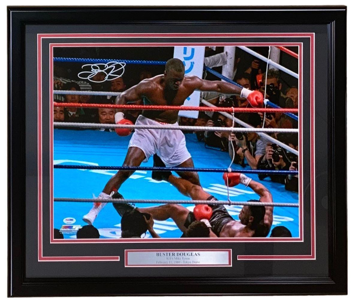 Buster Douglas Signed Framed 16x20 Photo - Historic Mike Tyson Knockout Moment - PSA/DNA Certified Autograph - Perfect for Boxing Memorabilia Collections & Man Cave Decor
