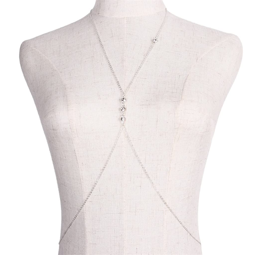Stylish Silver Bikini Crossover Waist Harness Necklace - Adjustable Belly Chain Body Jewelry for Women - Perfect for Beach Parties, Music Festivals & Summer Vacations (One Size)