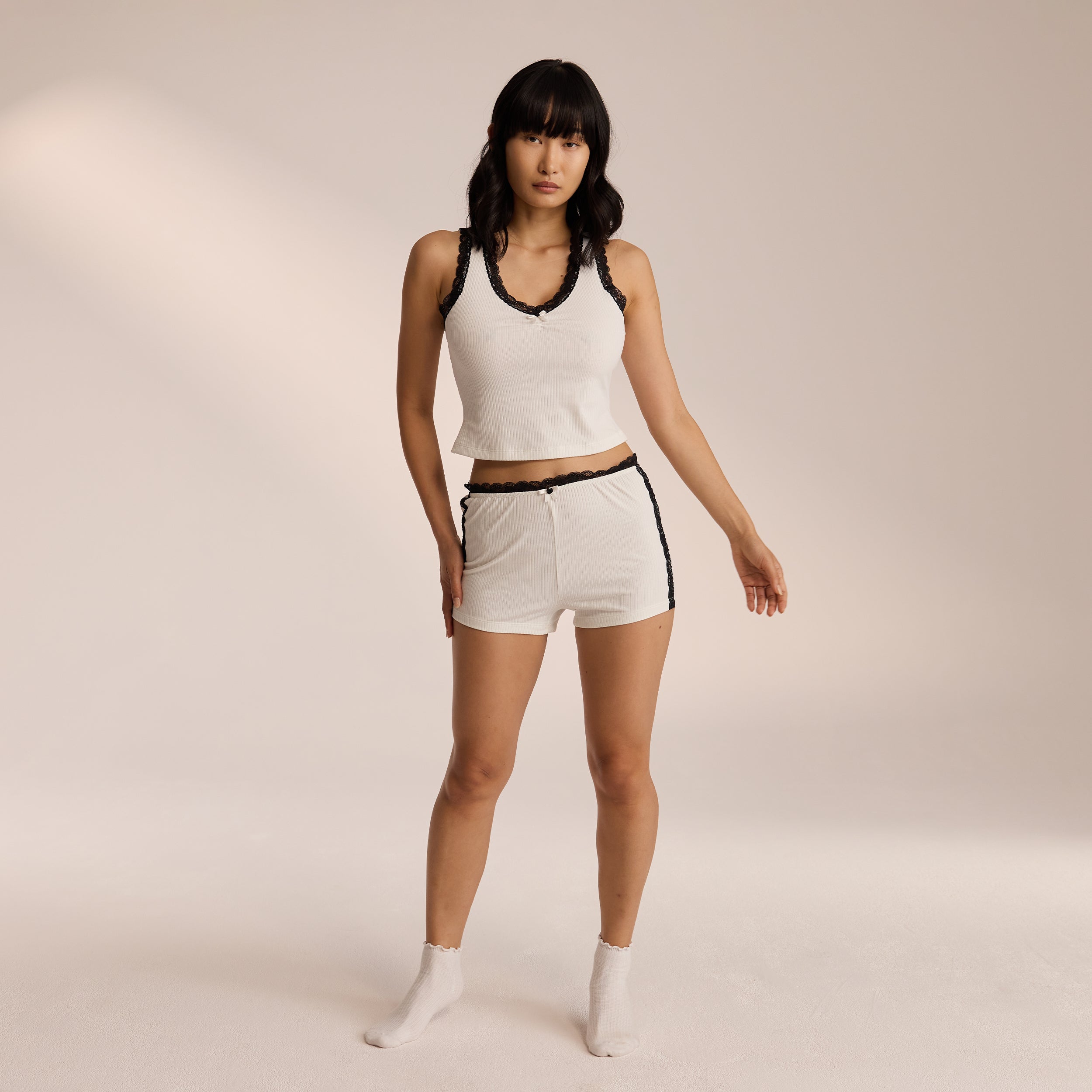 Lace Pyjama Shorts for Women - Comfortable White Sleepwear Set - Perfect for Summer Nights, Lounging & Vacation