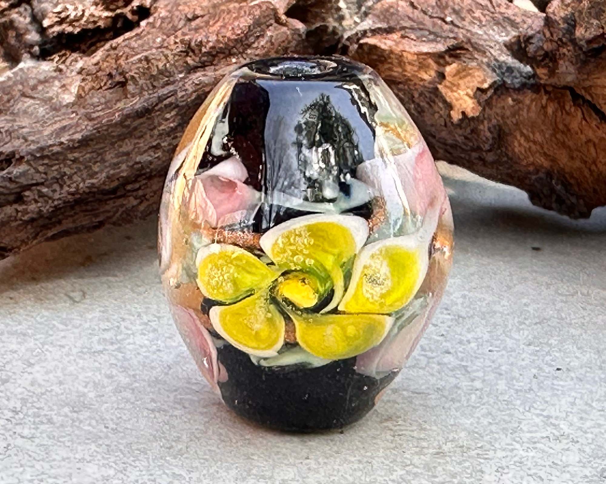 Handmade Blooming Floral Trio Lampwork Glass Focal Bead for Jewelry Making - Perfect for Necklaces, Bracelets & DIY Craft Projects